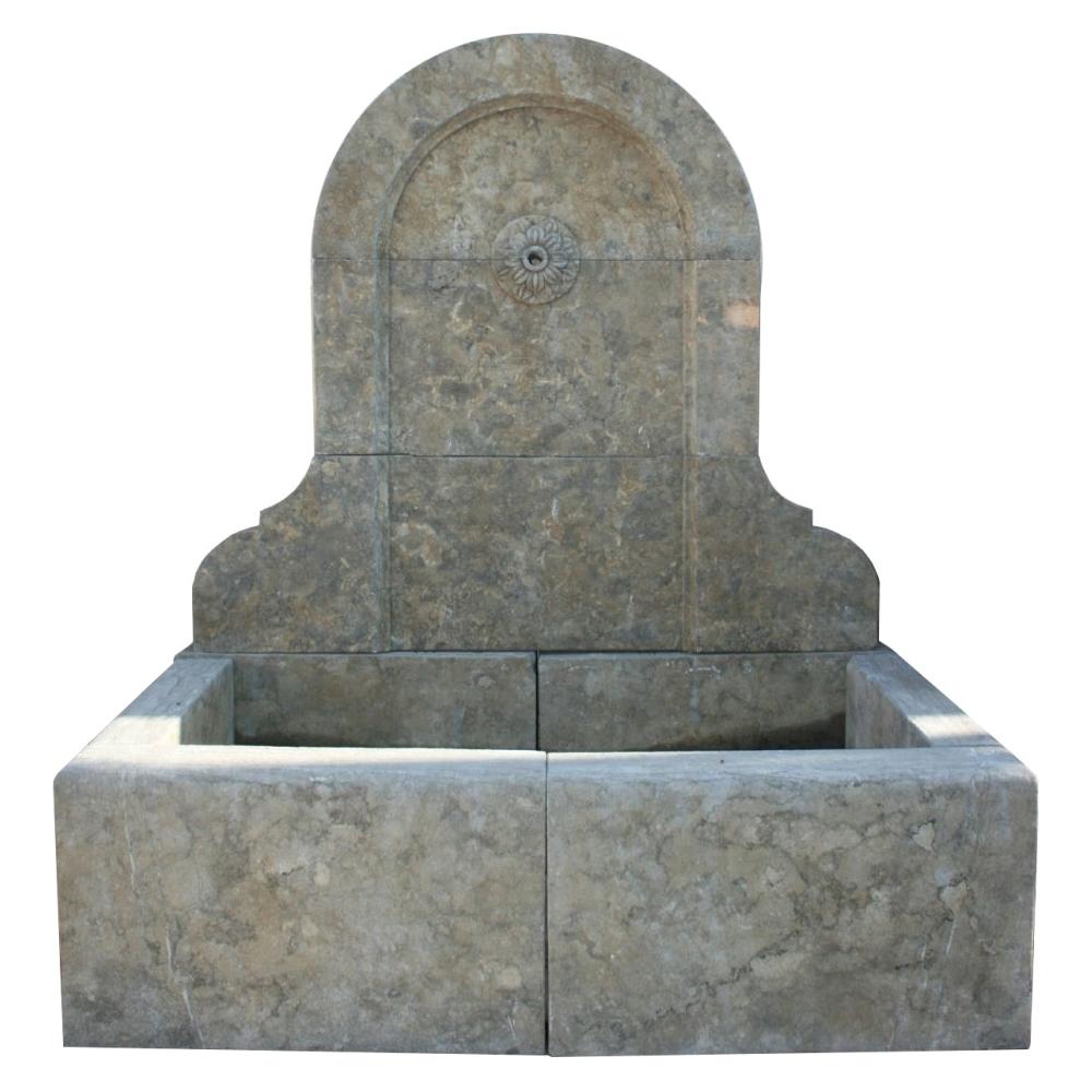 1990s Elegant Hand Carved Aged Stone Antique Style Wall Fountain