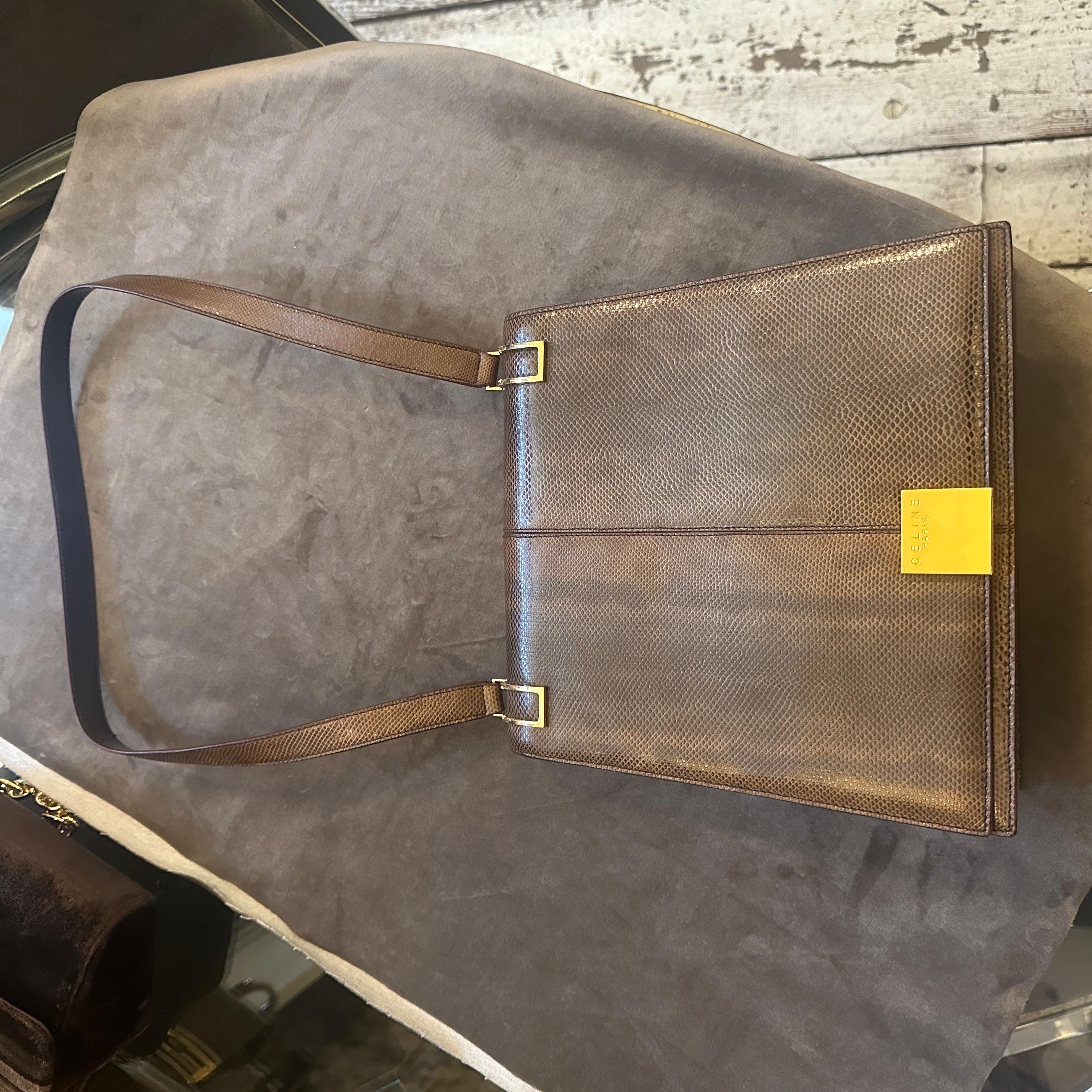 Borsa a tracolla Eleg anni '90 di alta qualità in pelle marrone e ottone di Celine Paris In condizioni ottime in vendita a Aci Castello, IT