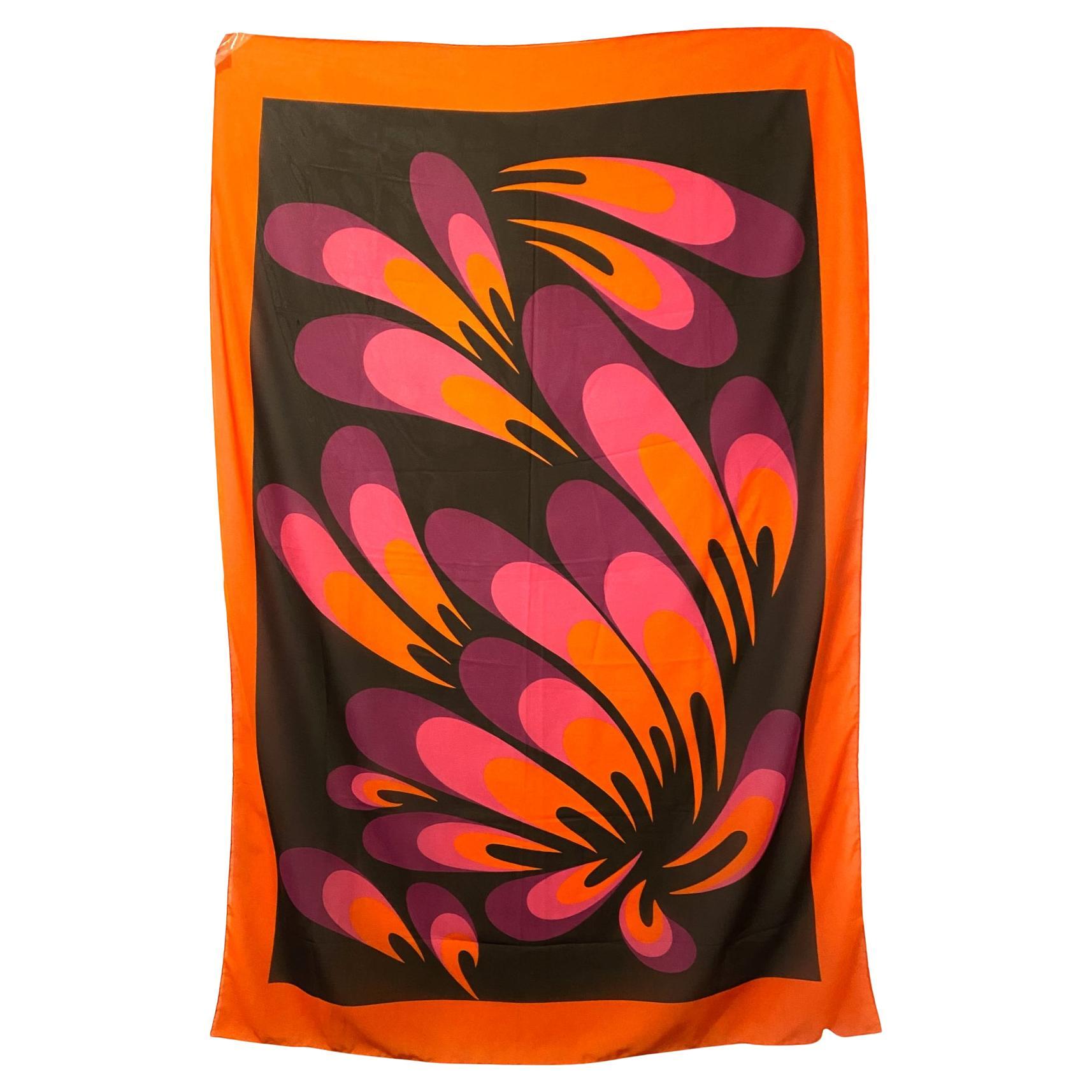 1990s Emanuel Ungaro Abstract Floral Orange Purple  Pareo Wrap Scarf For Sale