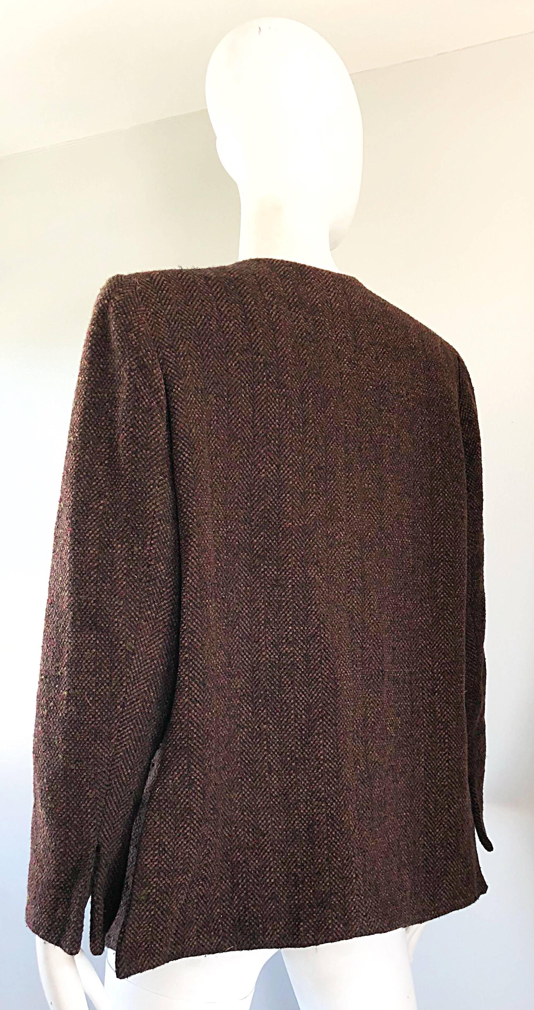 1990s Emanuel Ungaro Brown Wool Vintage 90s Tasseled Russian Swing Jacket  For Sale 5