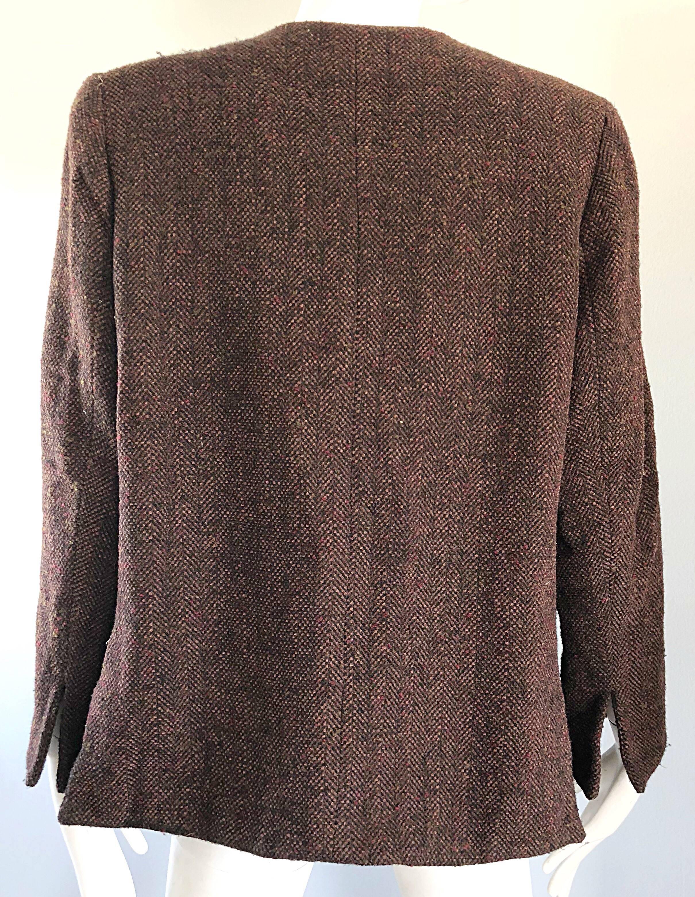 1990s Emanuel Ungaro Brown Wool Vintage 90s Tasseled Russian Swing Jacket  For Sale 6