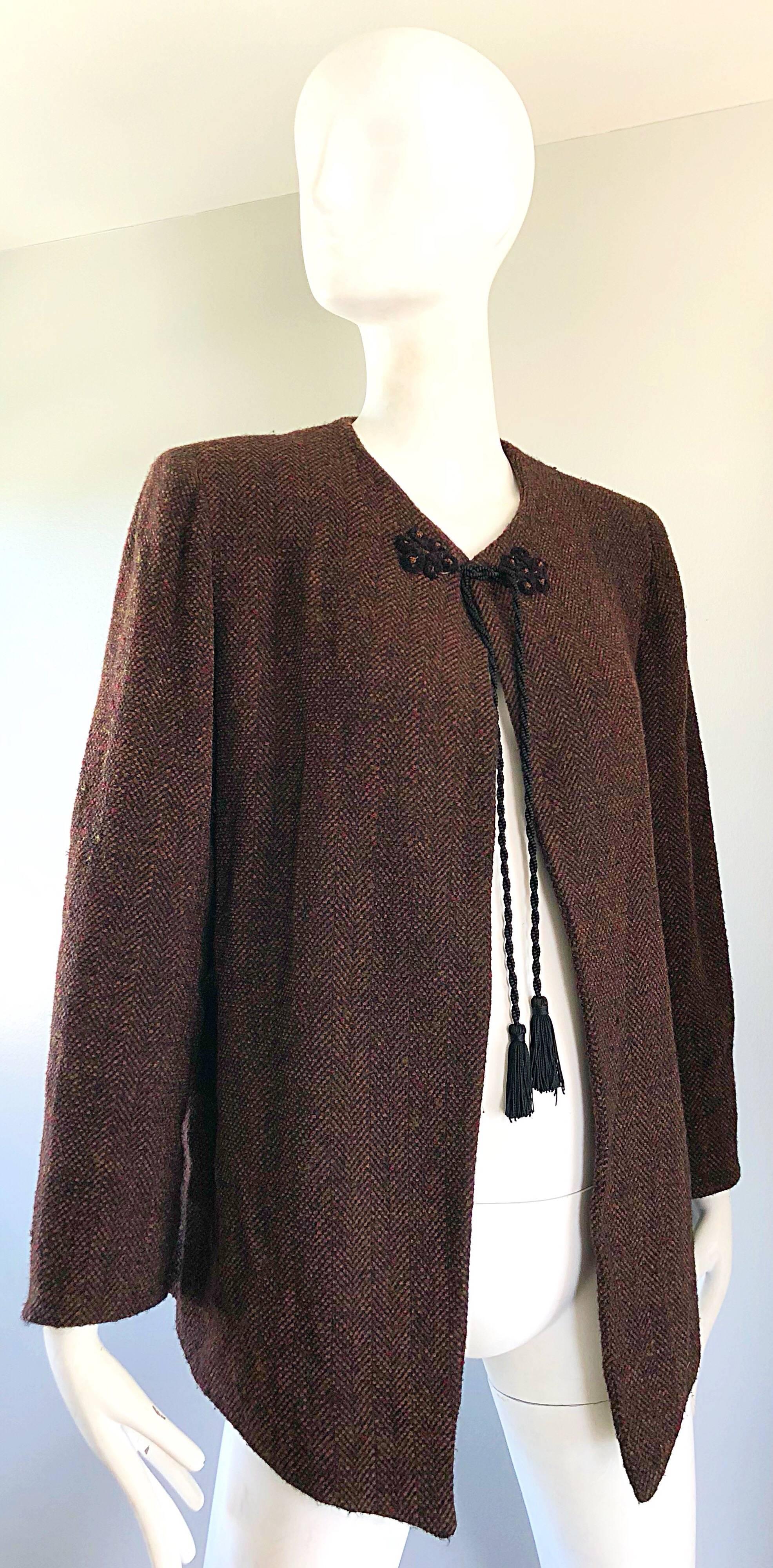 1990s Emanuel Ungaro Brown Wool Vintage 90s Tasseled Russian Swing Jacket  For Sale 7