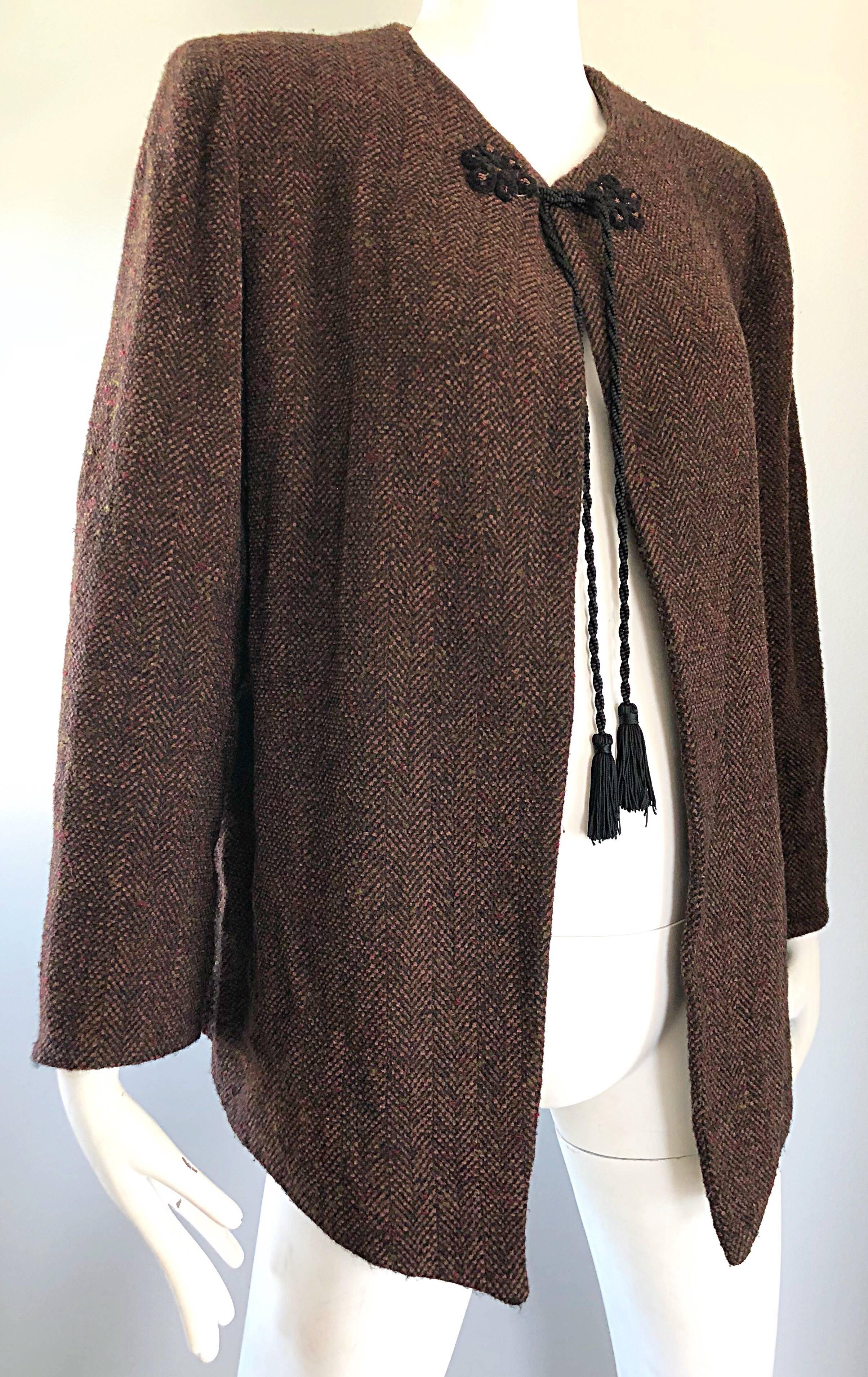 1990s Emanuel Ungaro Brown Wool Vintage 90s Tasseled Russian Swing Jacket  In Excellent Condition For Sale In San Diego, CA