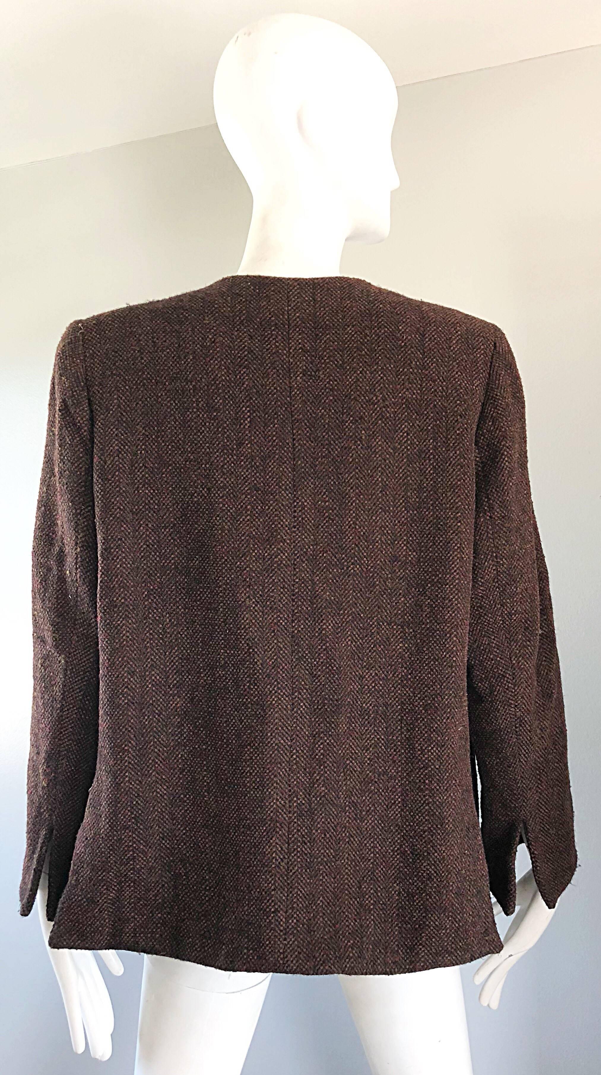 Women's 1990s Emanuel Ungaro Brown Wool Vintage 90s Tasseled Russian Swing Jacket  For Sale
