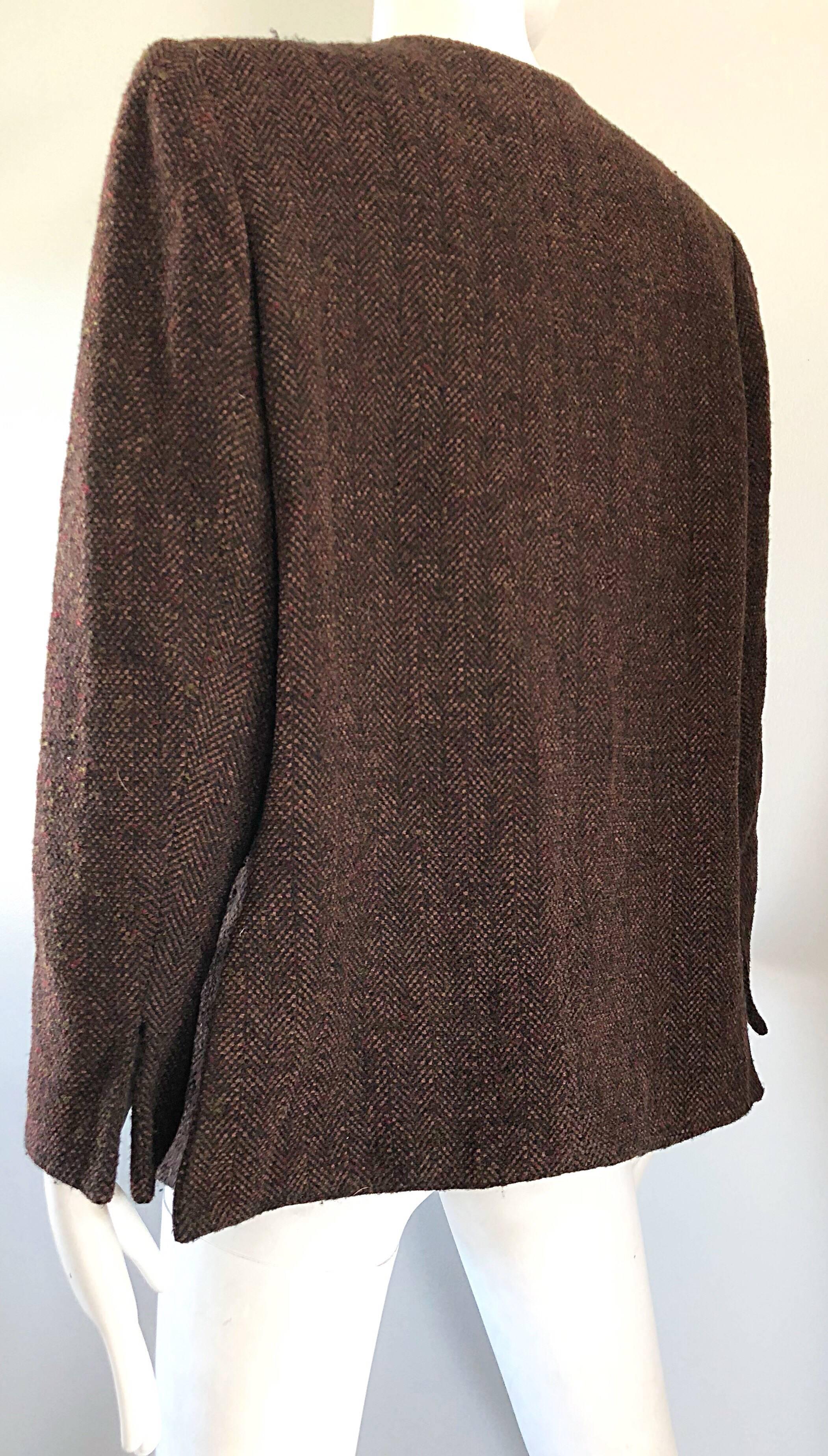 1990s Emanuel Ungaro Brown Wool Vintage 90s Tasseled Russian Swing Jacket For Sale 4