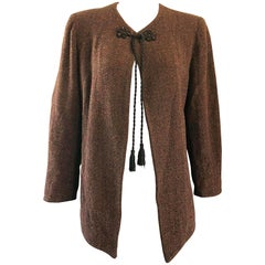 Emanuel Ungaro - Veste swing russe en laine marron vintage à pompons, années 1990
