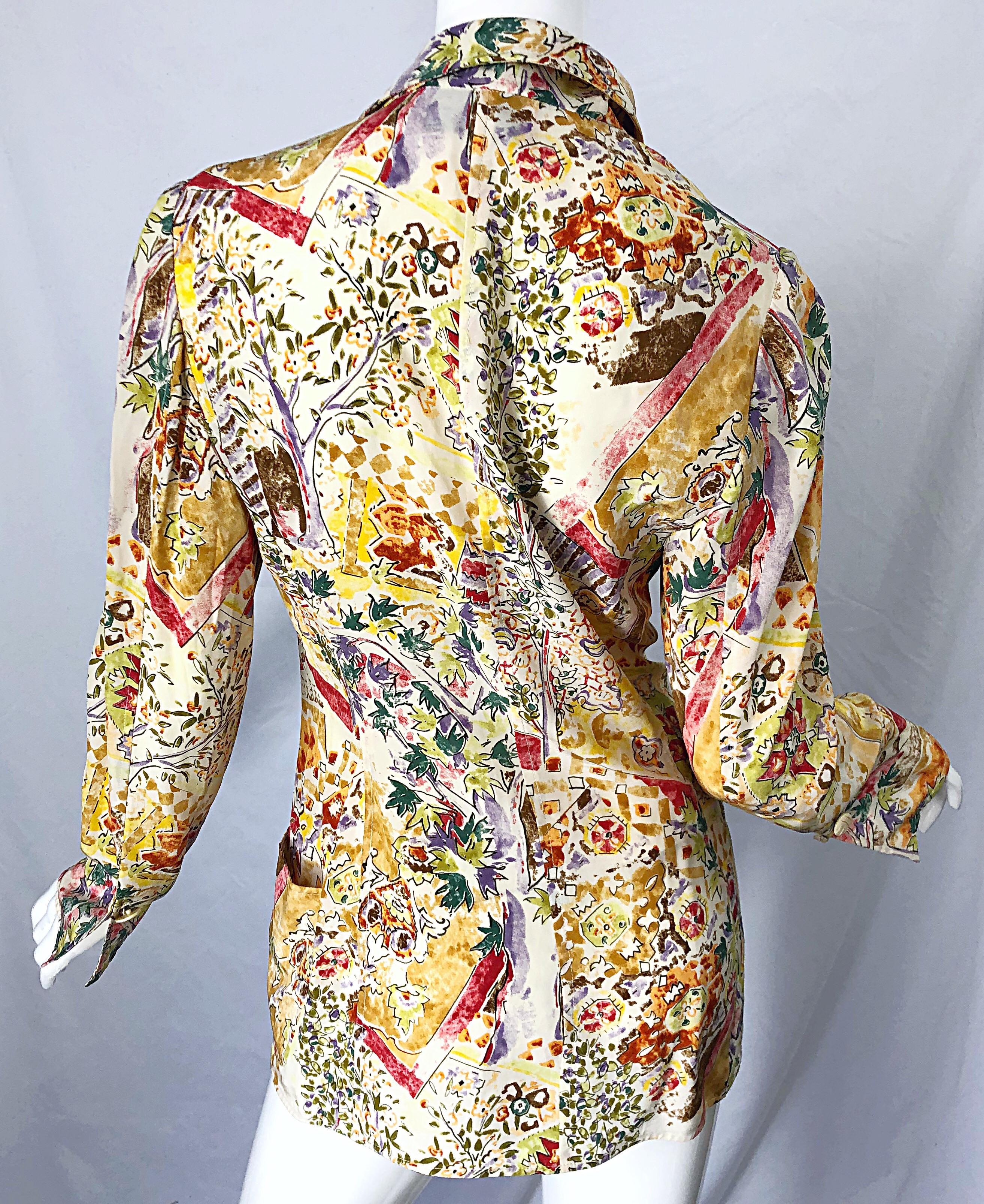 1990s Emanuel Ungaro Garden Flower Print Vintage 90s Silk Blazer Jacket For Sale 5