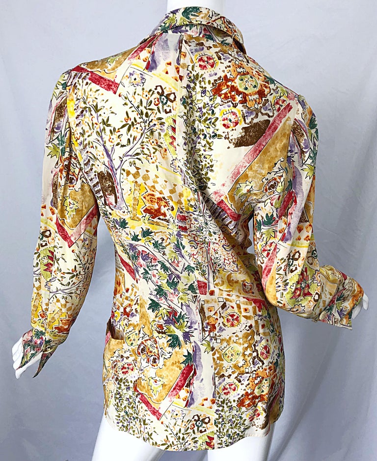 1990s Emanuel Ungaro Garden Flower Print Vintage 90s Silk Blazer Jacket ...