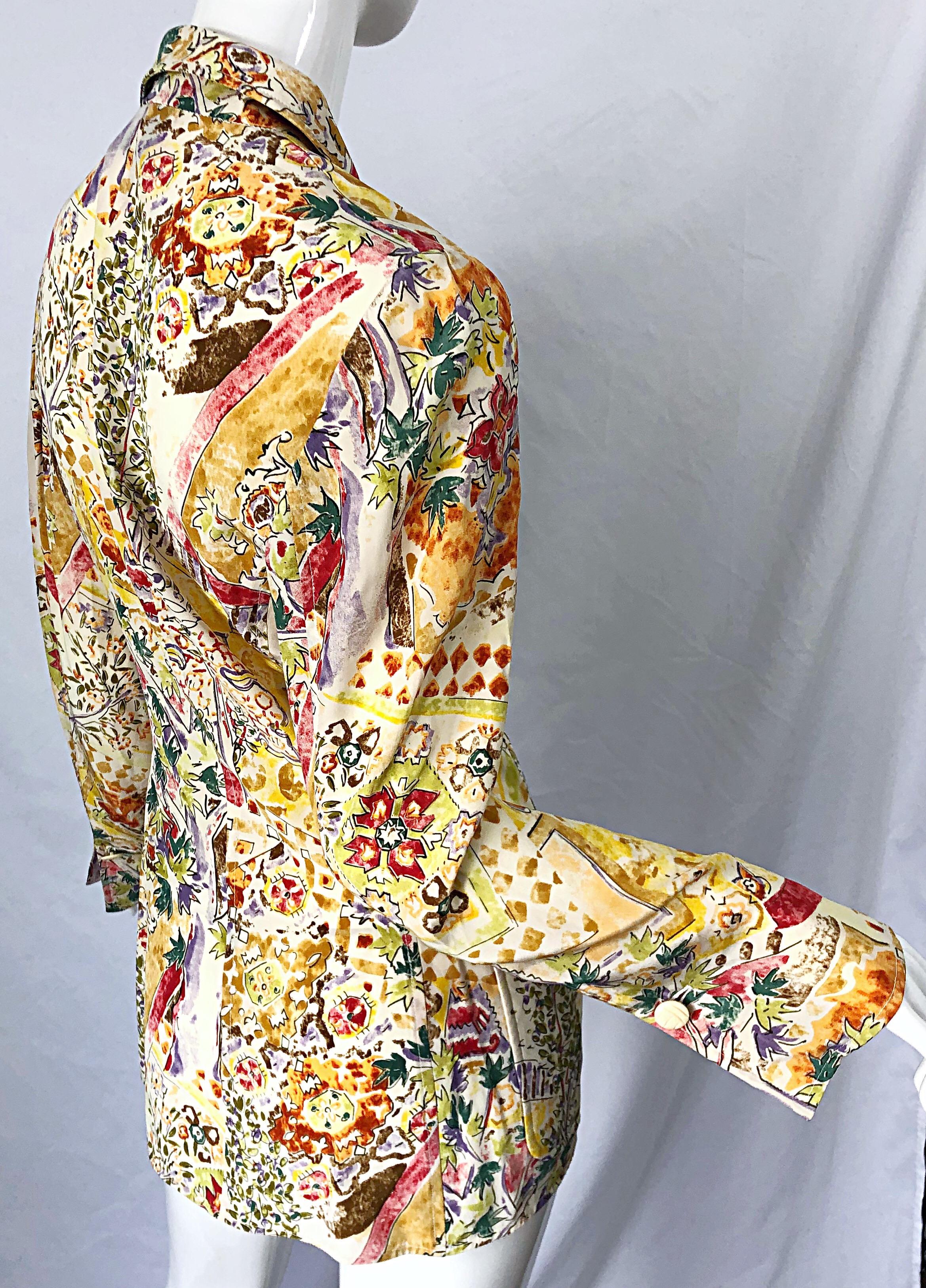 1990s Emanuel Ungaro Garden Flower Print Vintage 90s Silk Blazer Jacket For Sale 7