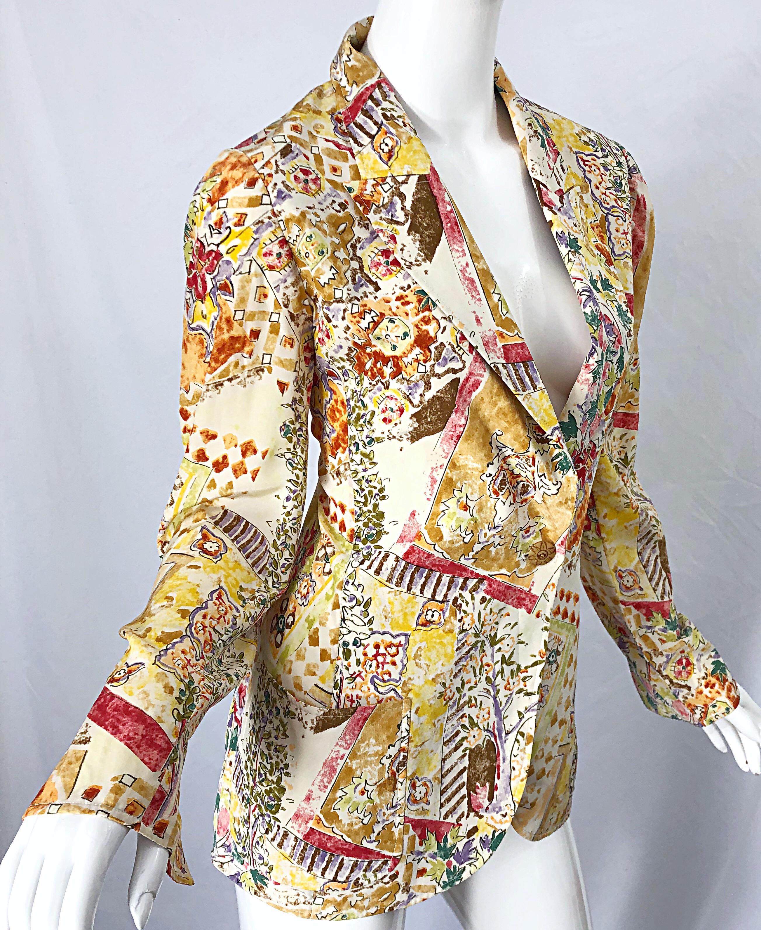 1990s Emanuel Ungaro Garden Flower Print Vintage 90s Silk Blazer Jacket For Sale 5