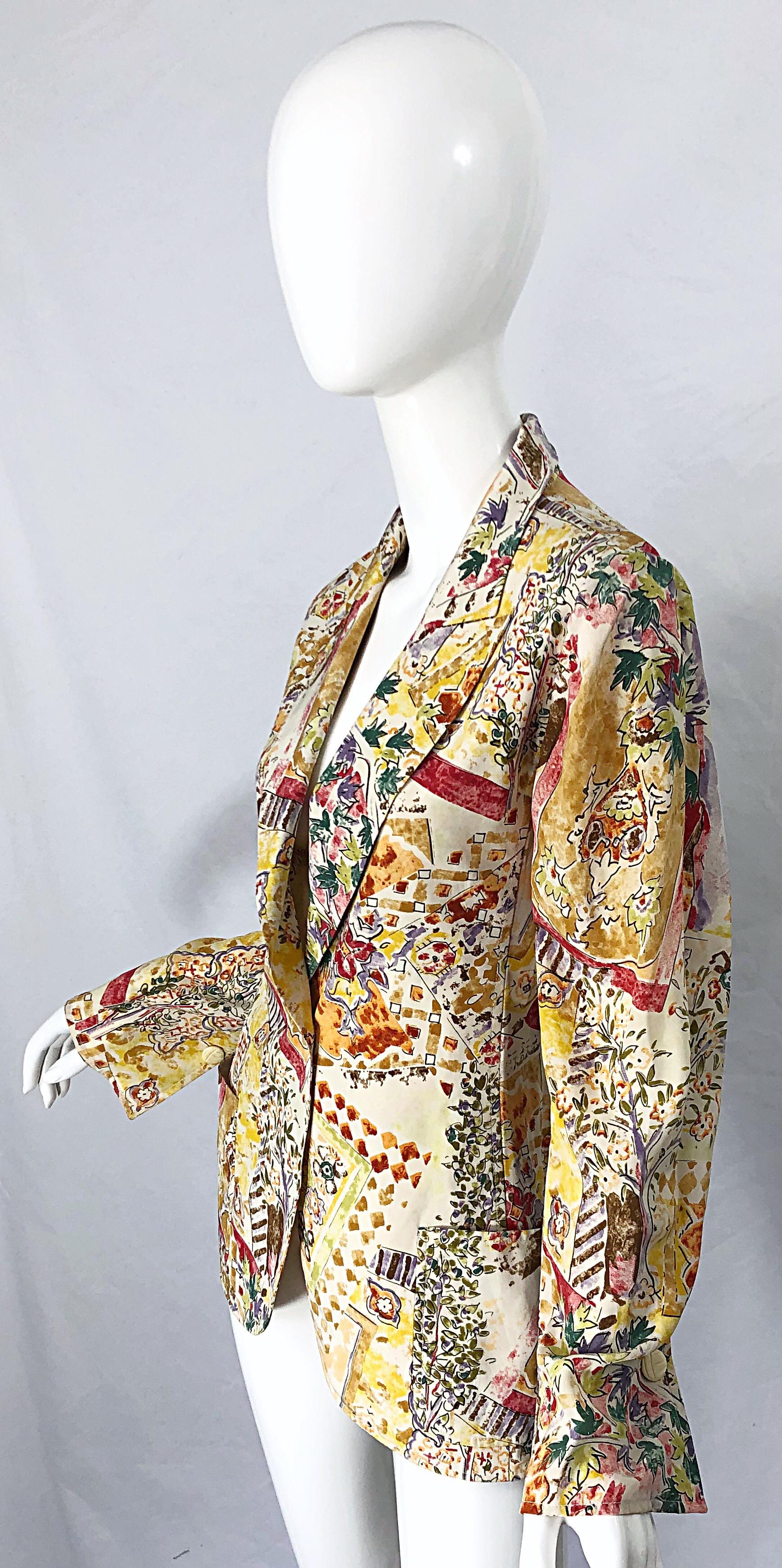 1990s Emanuel Ungaro Garden Flower Print Vintage 90s Silk Blazer Jacket For Sale 9