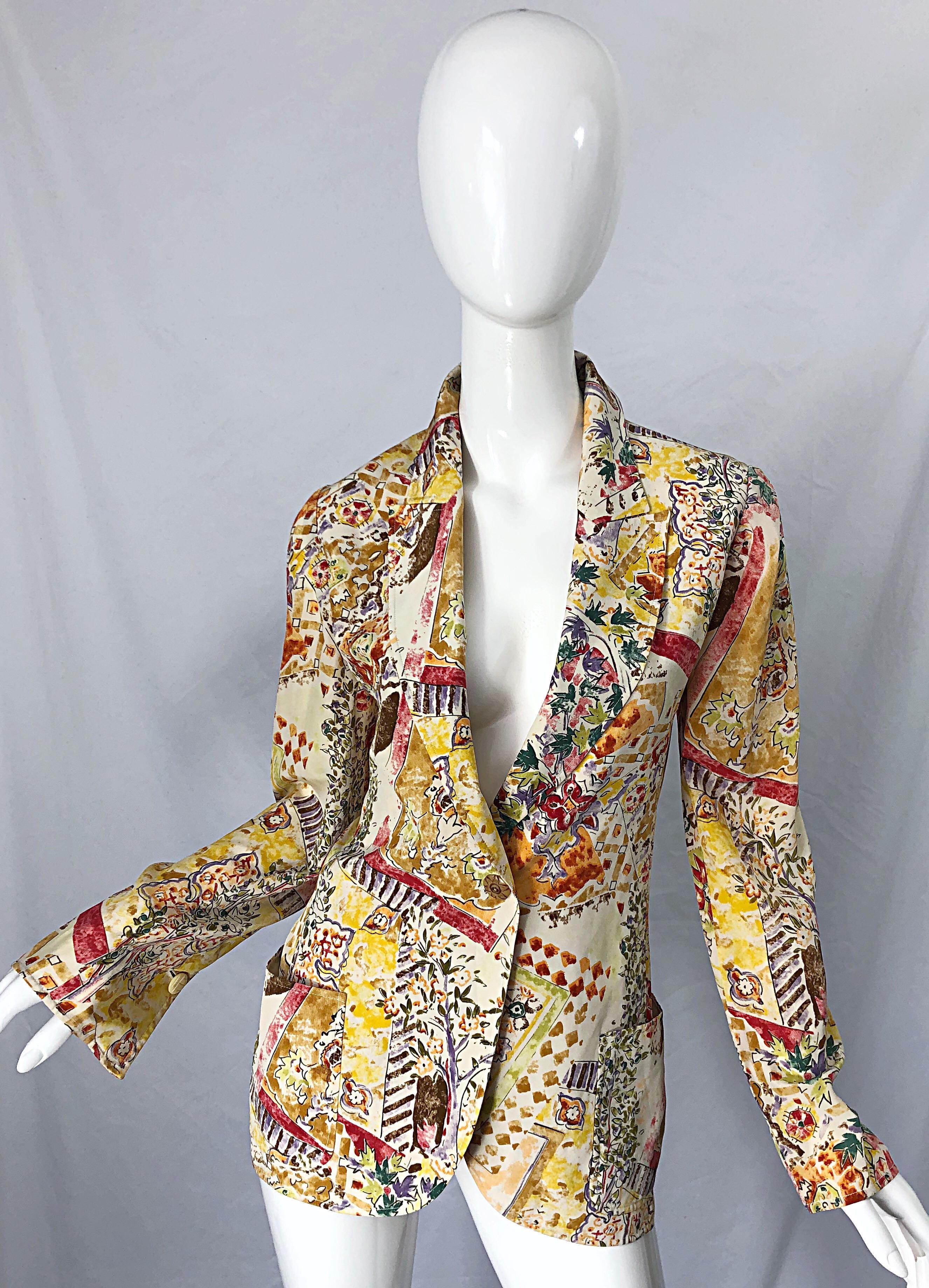 1990s Emanuel Ungaro Garden Flower Print Vintage 90s Silk Blazer Jacket For Sale 11