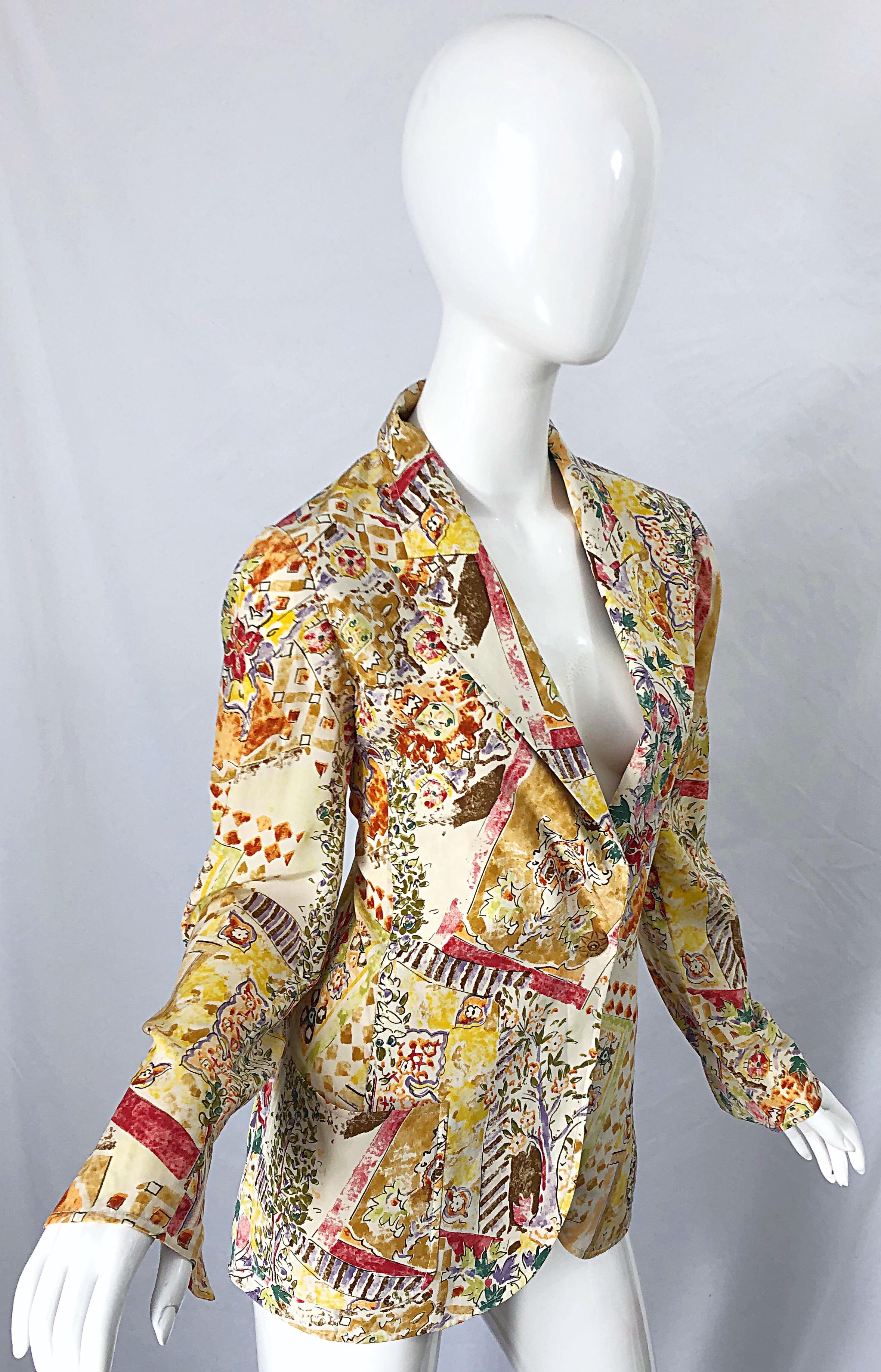 1990s Emanuel Ungaro Garden Flower Print Vintage 90s Silk Blazer Jacket For Sale 3