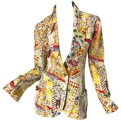 1990s Emanuel Ungaro Garden Flower Print Retro 90s Silk Blazer Jacket