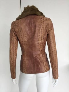 1990s Emanuel Ungaro Genuine Leather Jacket with Long Collar Fur