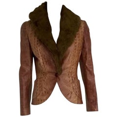 1990s Emanuel Ungaro Genuine Leather Jacket with Long Collar Fur