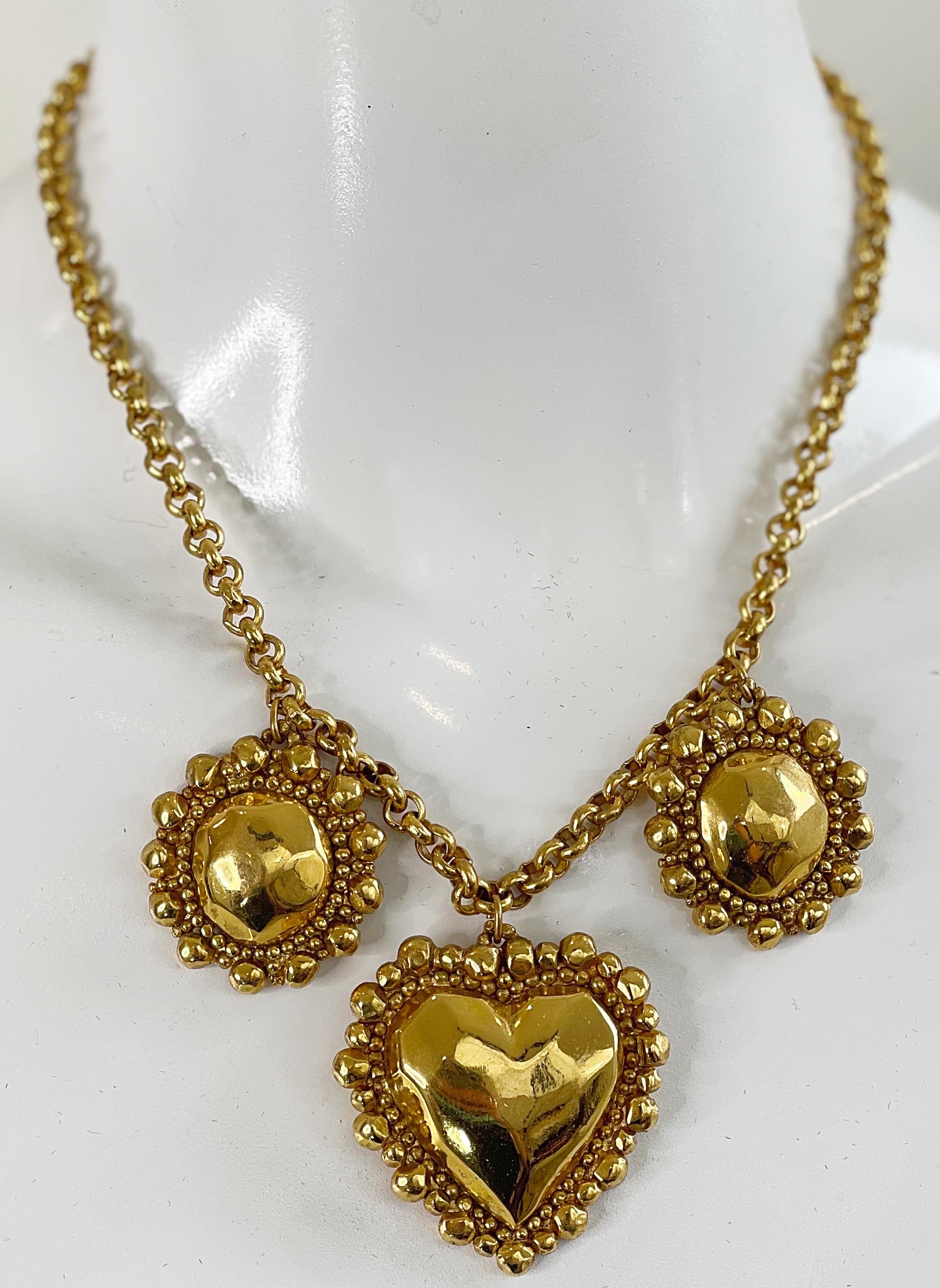 1990s Emanuel Ungaro Heart Shape Gold Plated Vintage 90s Necklace  6