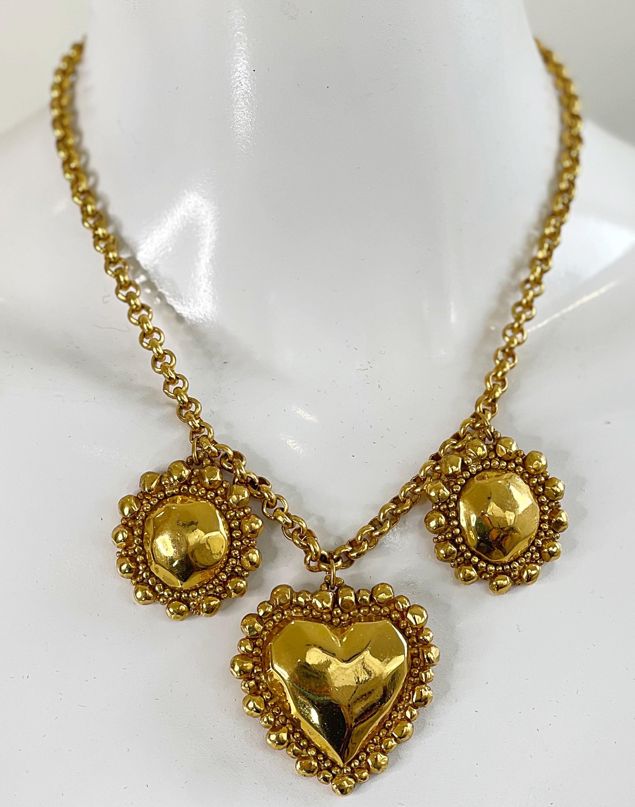 1990s Emanuel Ungaro Heart Shape Gold Plated Vintage 90s Necklace  8