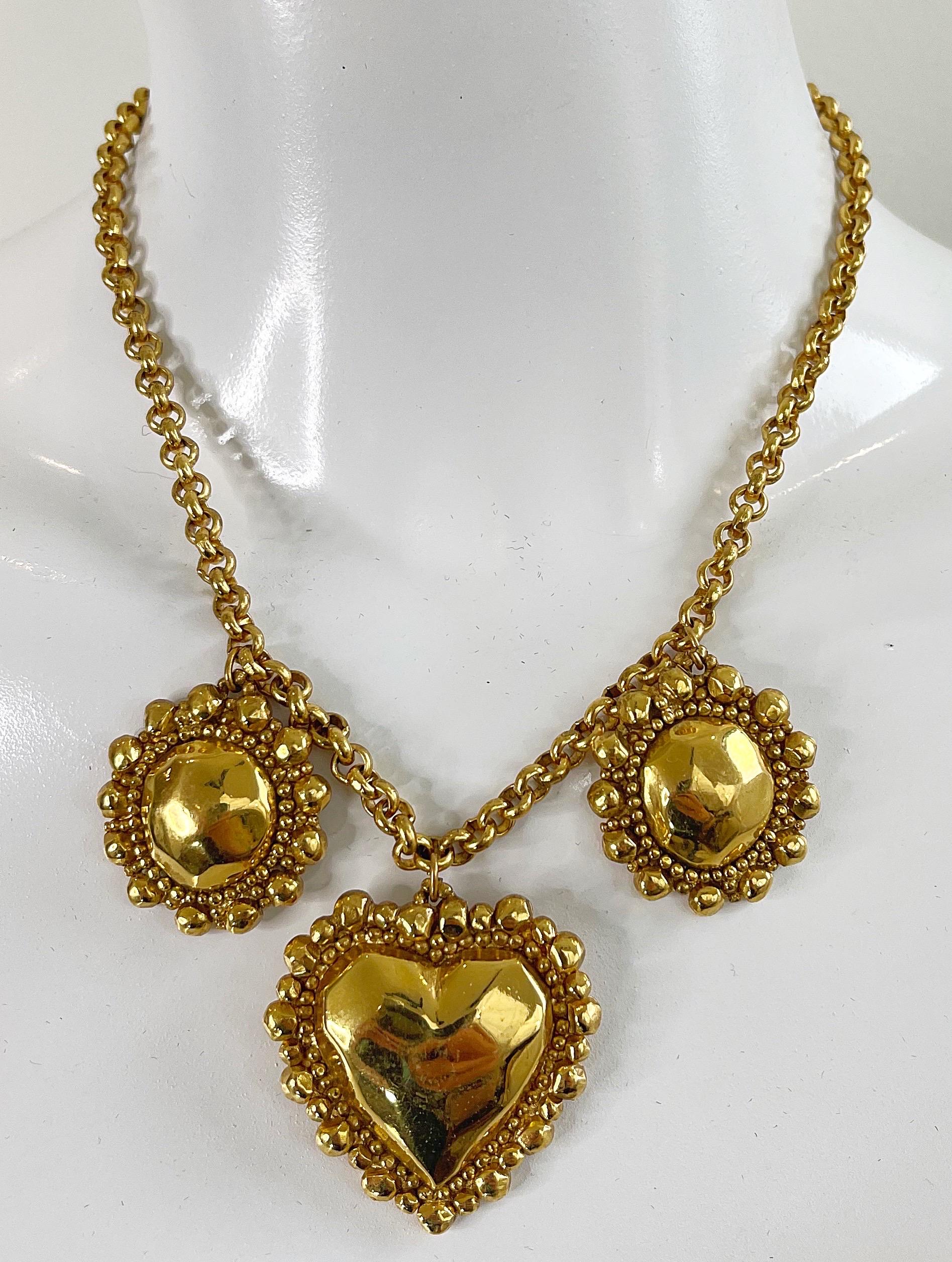 1990s Emanuel Ungaro Heart Shape Gold Plated Vintage 90s Necklace  10