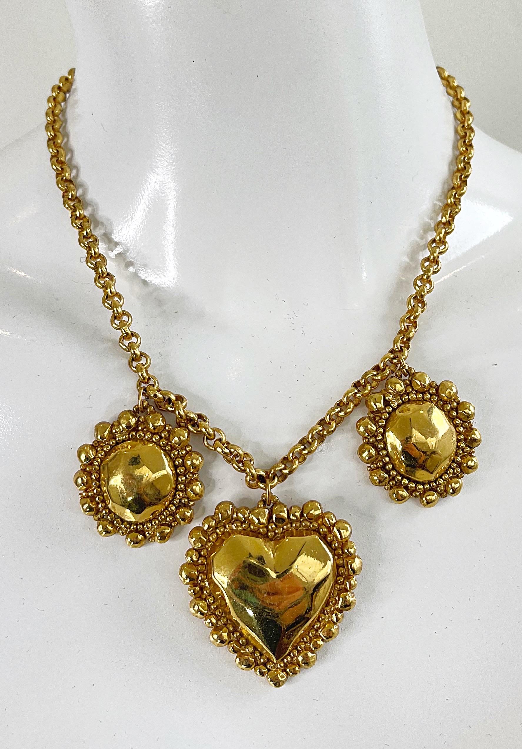 1990s Emanuel Ungaro Heart Shape Gold Plated Vintage 90s Necklace  12