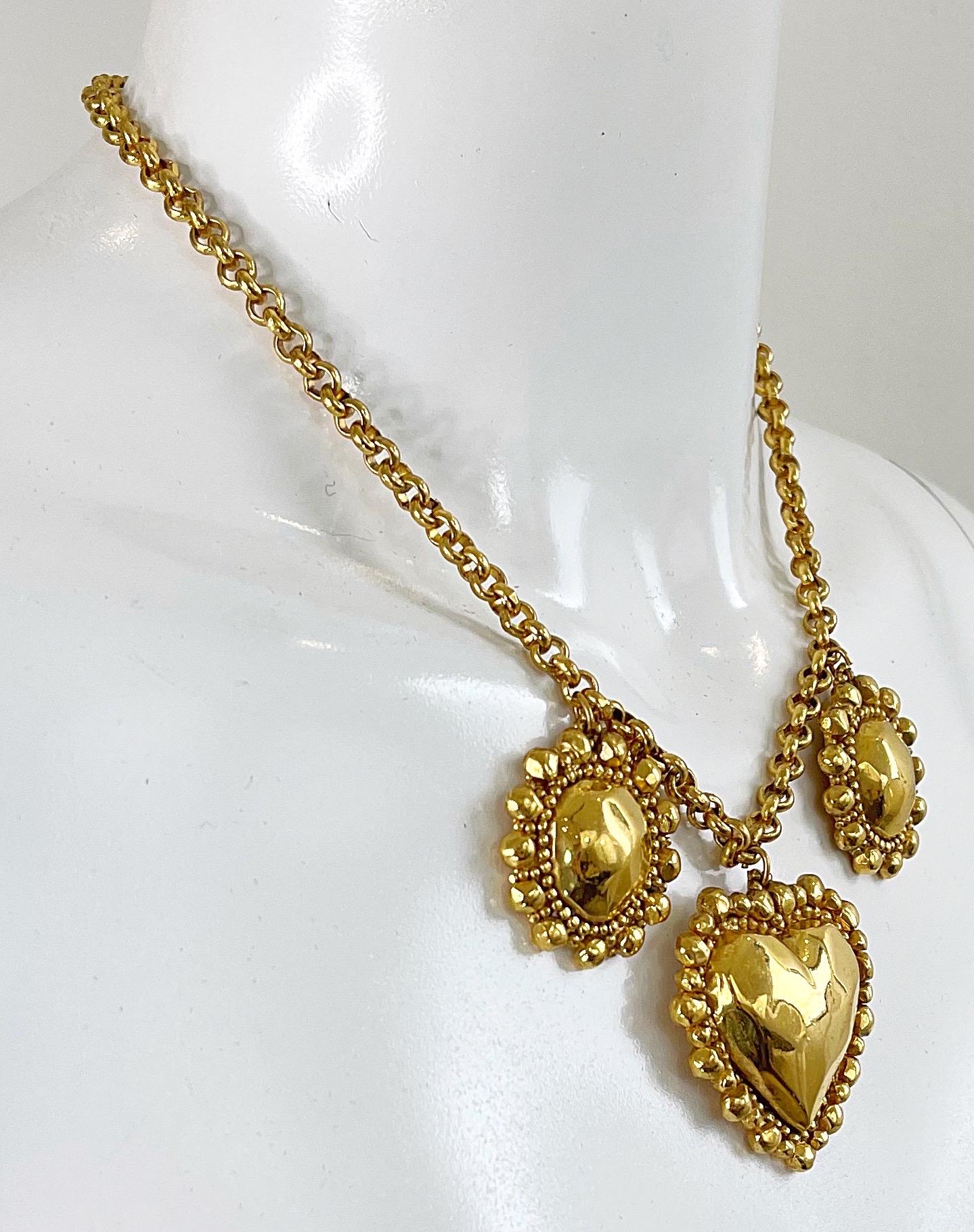 1990s Emanuel Ungaro Heart Shape Gold Plated Vintage 90s Necklace  1