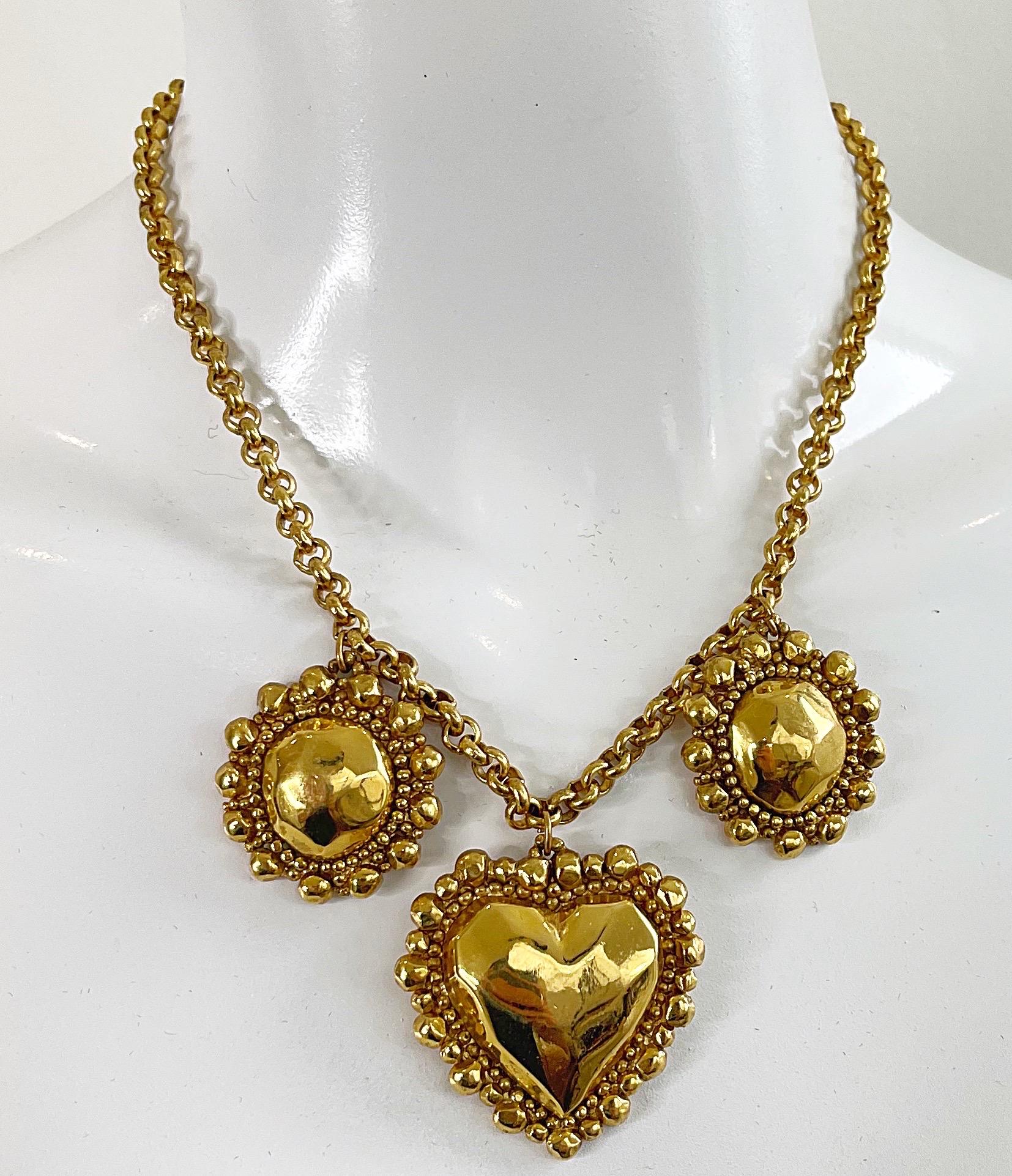 1990s Emanuel Ungaro Heart Shape Gold Plated Vintage 90s Necklace  4