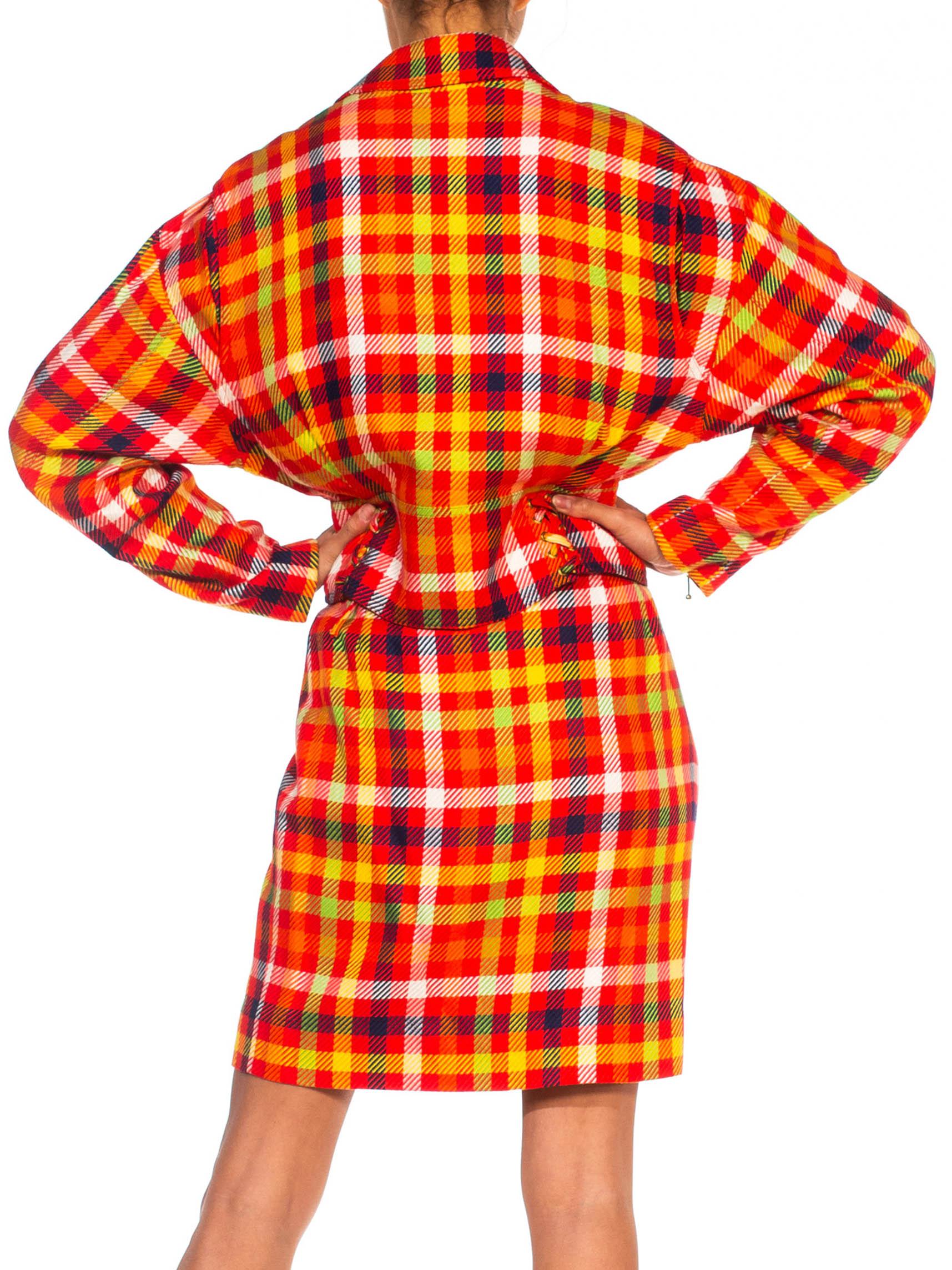1990S EMANUEL UNGARO Red & Yellow Silk Blend Plaid Clueless Skirt Suit For Sale 5