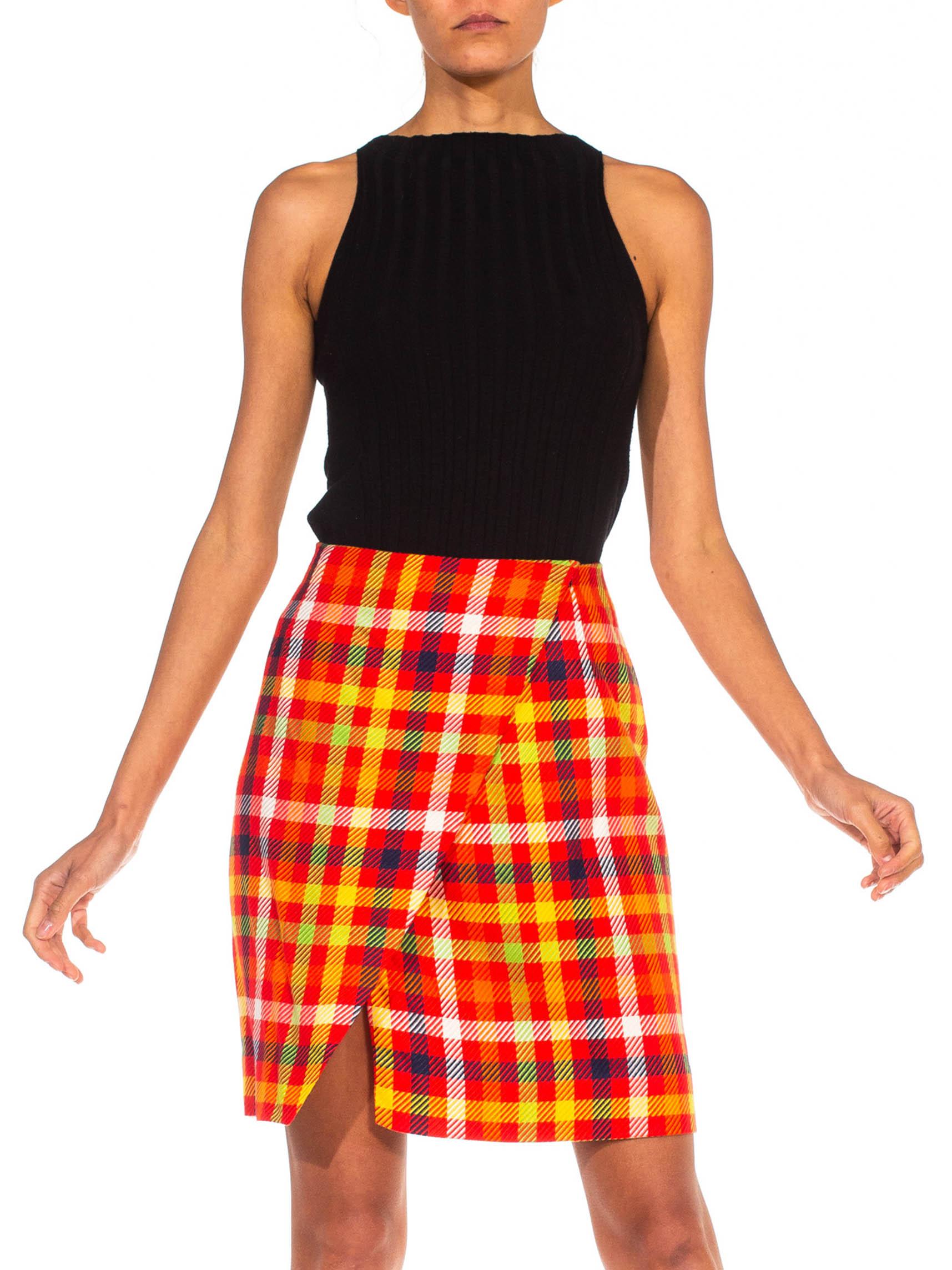 1990S EMANUEL UNGARO Red & Yellow Silk Blend Plaid Clueless Skirt Suit In Excellent Condition For Sale In New York, NY