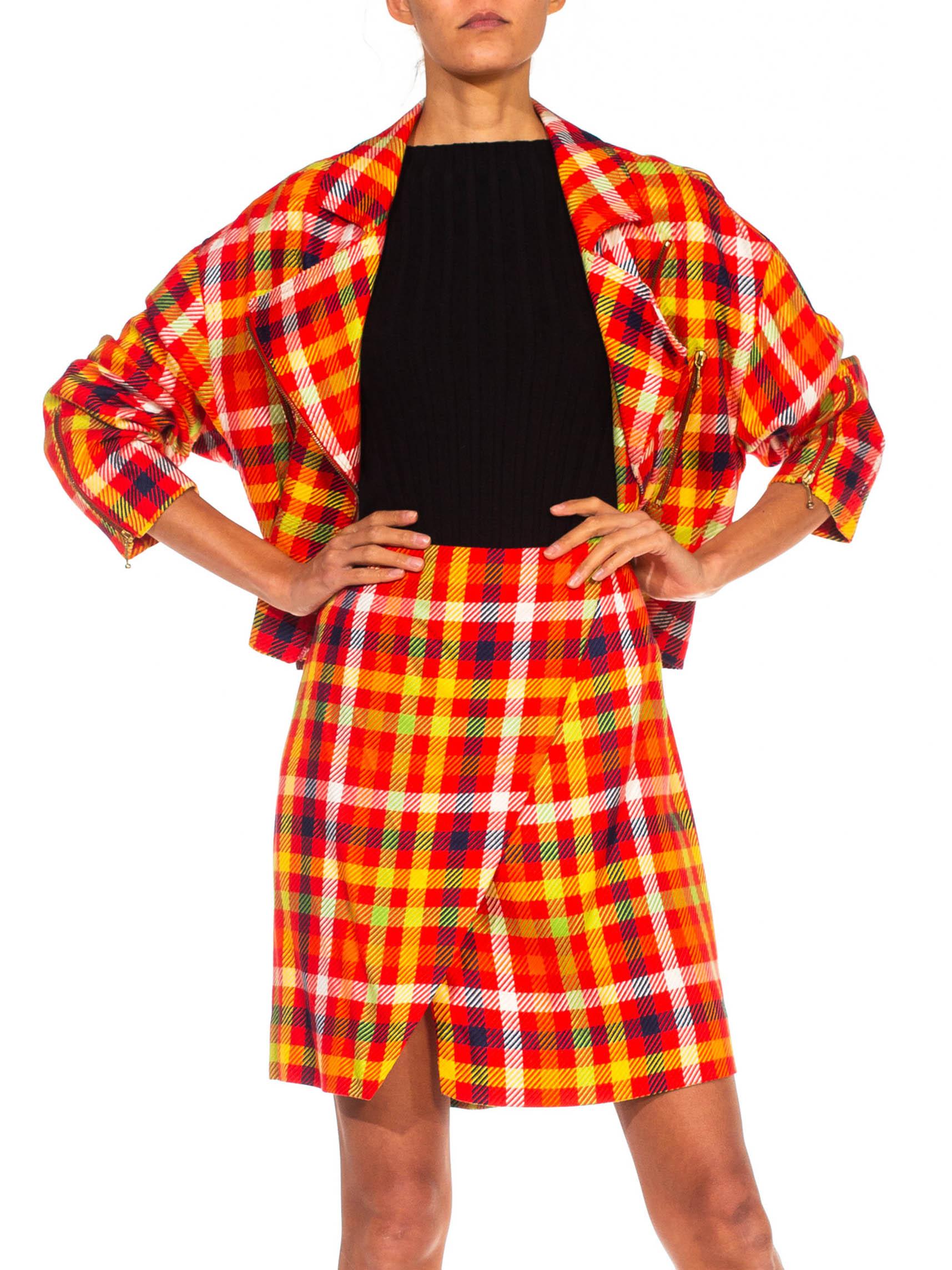 Women's 1990S EMANUEL UNGARO Red & Yellow Silk Blend Plaid Clueless Skirt Suit For Sale