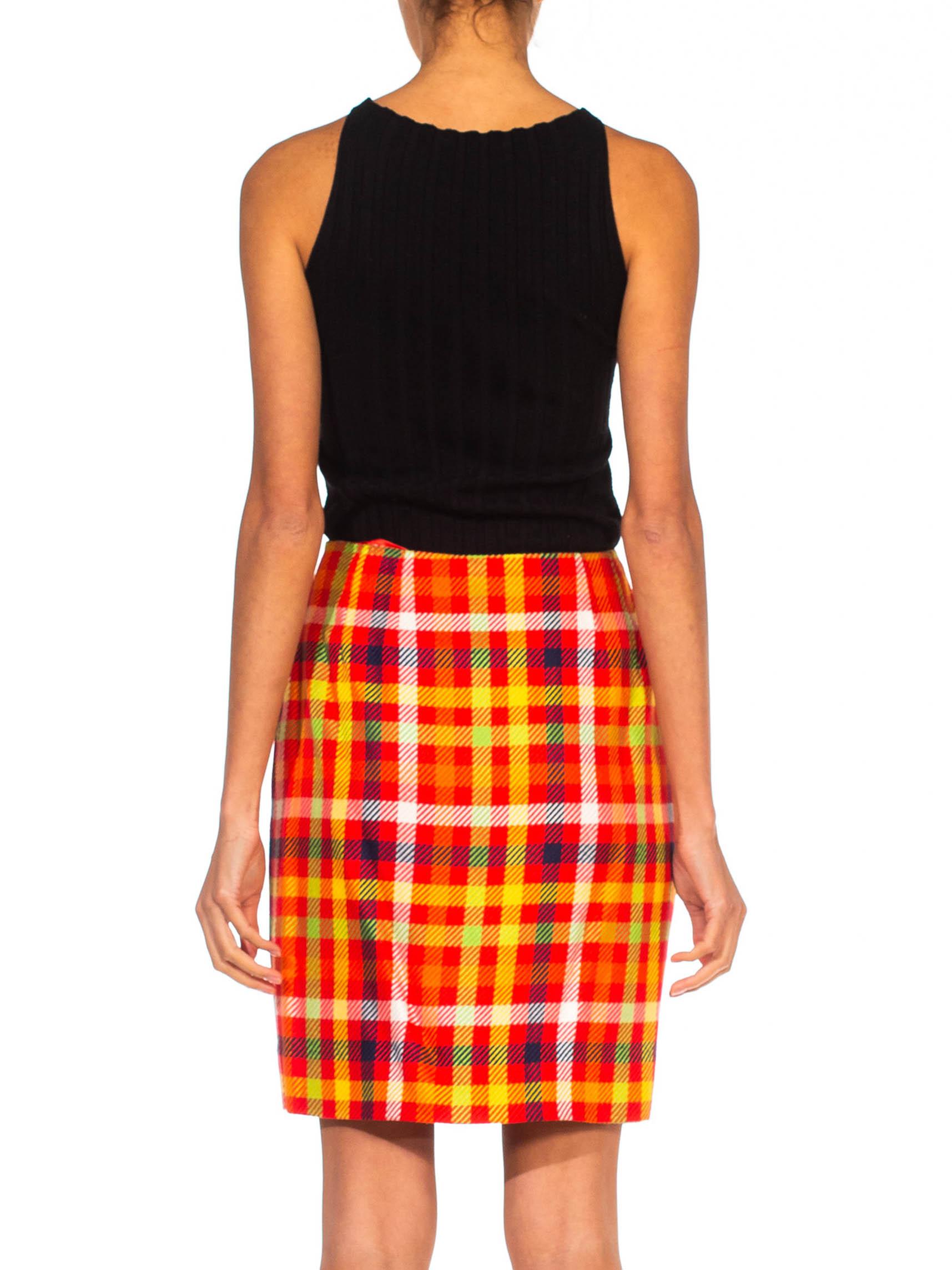 1990S EMANUEL UNGARO Red & Yellow Silk Blend Plaid Clueless Skirt Suit For Sale 3