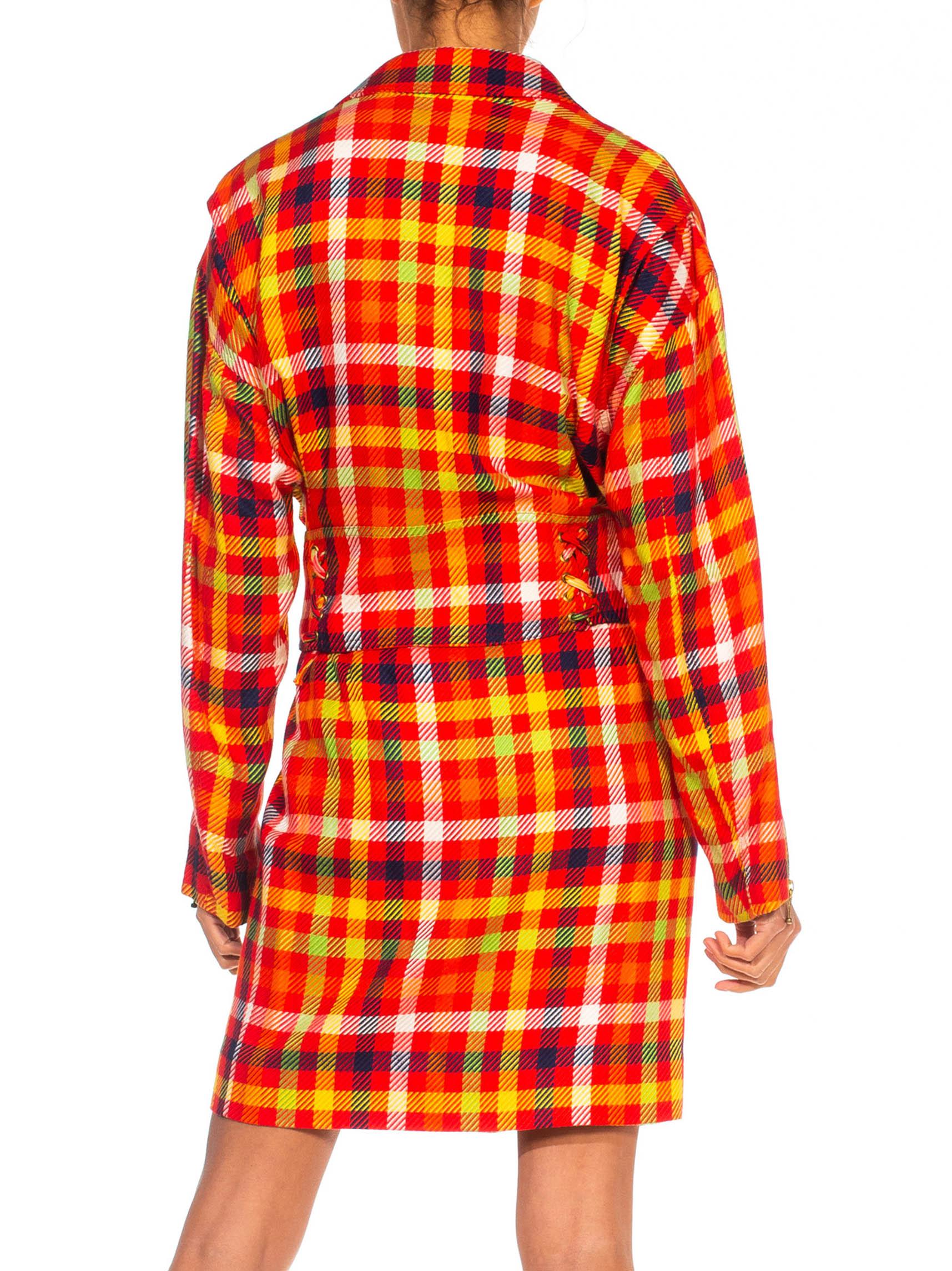 1990S EMANUEL UNGARO Red & Yellow Silk Blend Plaid Clueless Skirt Suit For Sale 4