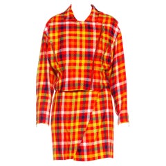 1990S EMANUEL UNGARO Red & Yellow Silk Blend Plaid Clueless Skirt Suit