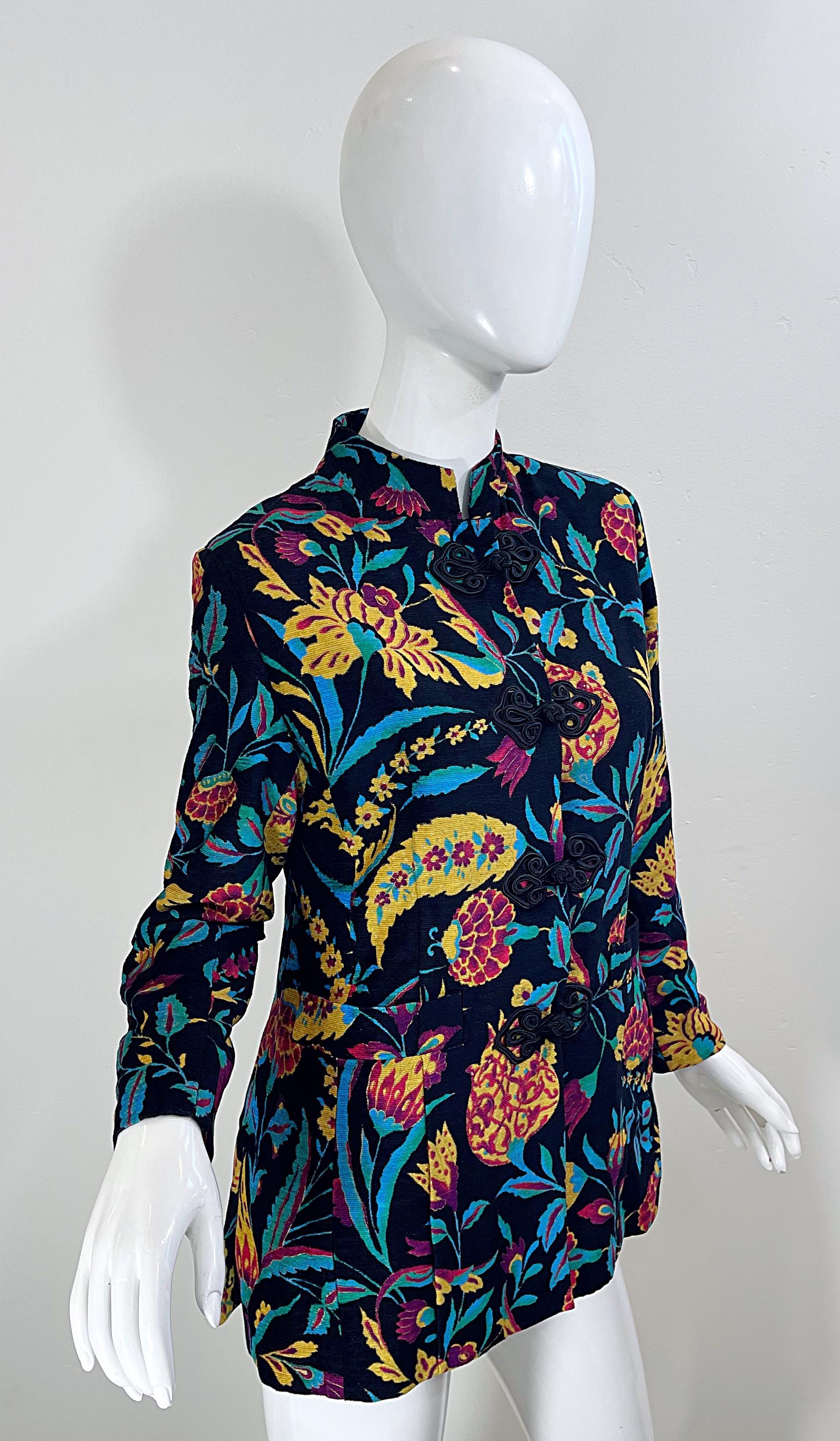 1990s Emanuel Ungaro / Paola Quadretti Size 44 / 8 - 10 Chenille Asian Jacket For Sale 1