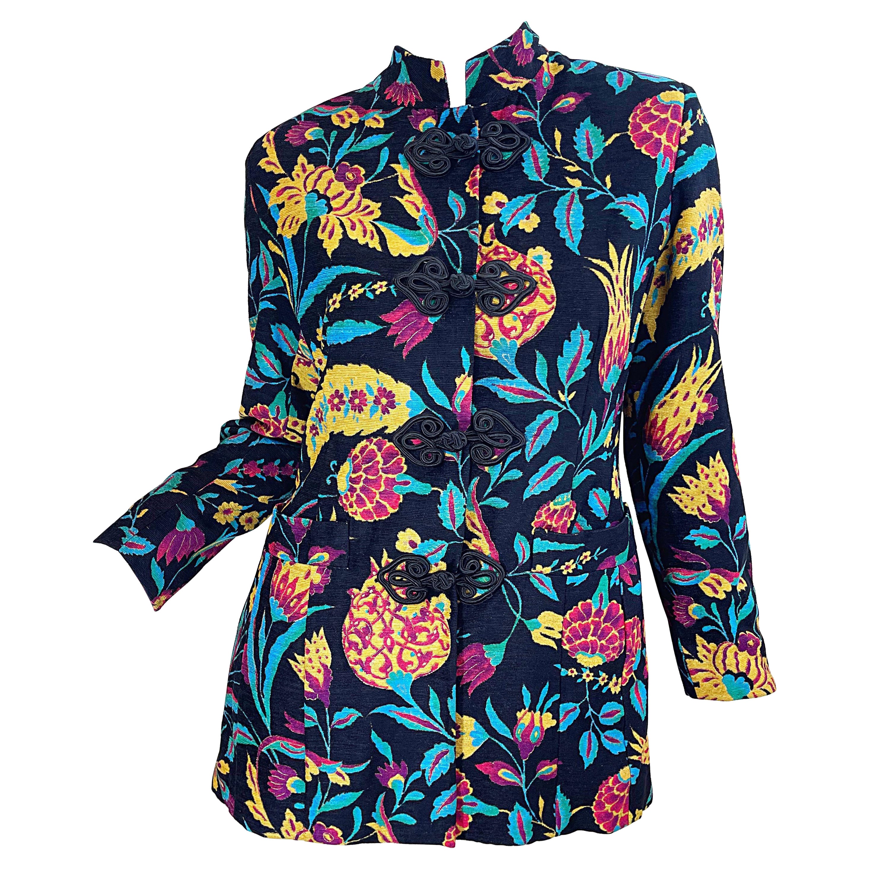 Veste asiatique en chenille Emanuel Ungaro / Paola Quadretti des années 1990 Taille 44 / 8 - 10