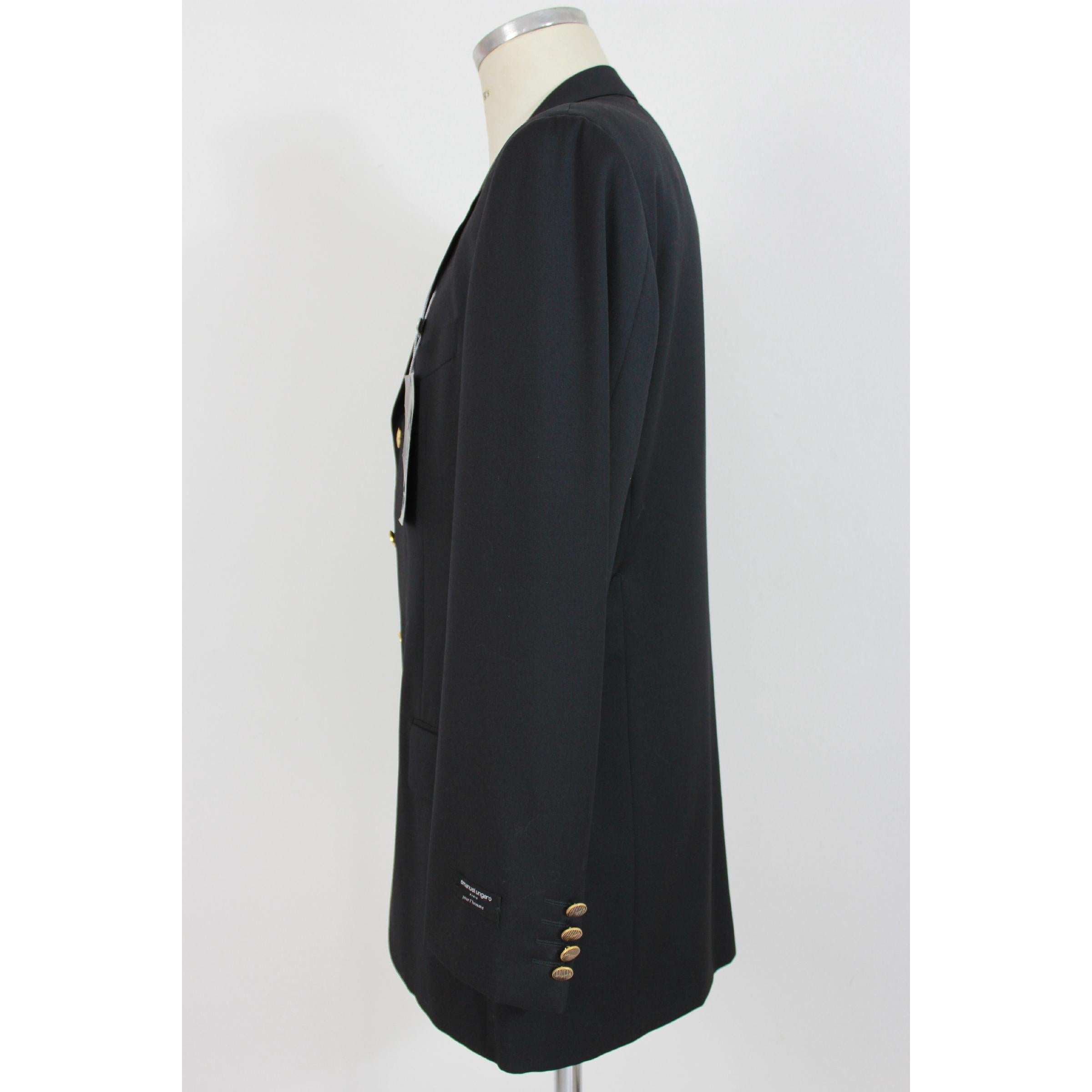 1990 Emanuel Ungaro Paris Noir Classic Elegant Jacket Four Buttons New Neuf - En vente à Brindisi, Bt