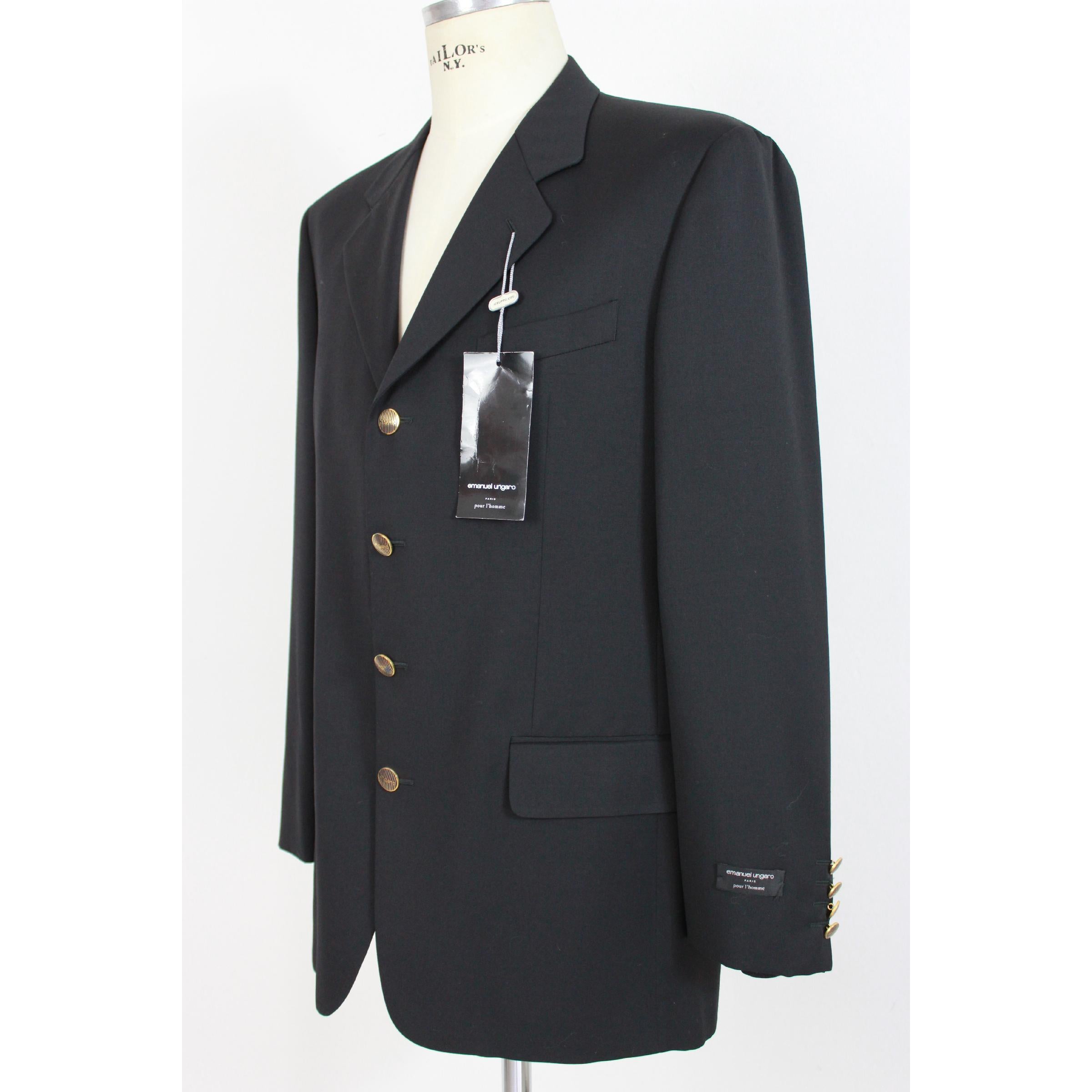 1990s Emanuel Ungaro Paris Black Classic Elegant Jacket Four Buttons New In New Condition For Sale In Brindisi, Bt