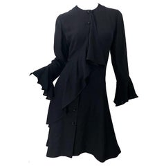 1990s Emanuel Ungaro Size 10 Black Rayon Vintage 90s Bell Sleeve Wrap Dress