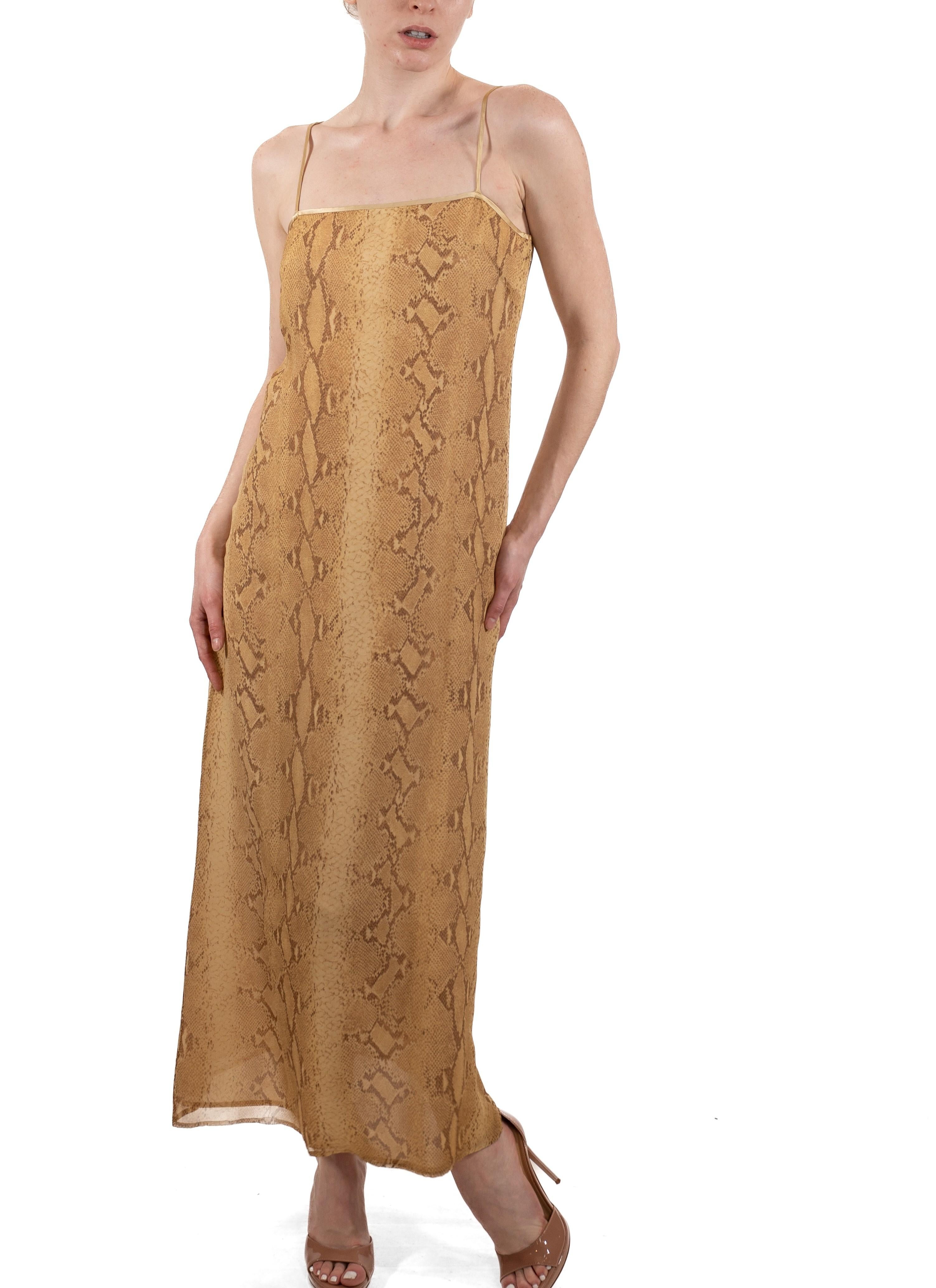 Brown 1990S Emanuel Ungaro Snake Print Rayon & Silk Chiffon Dress For Sale