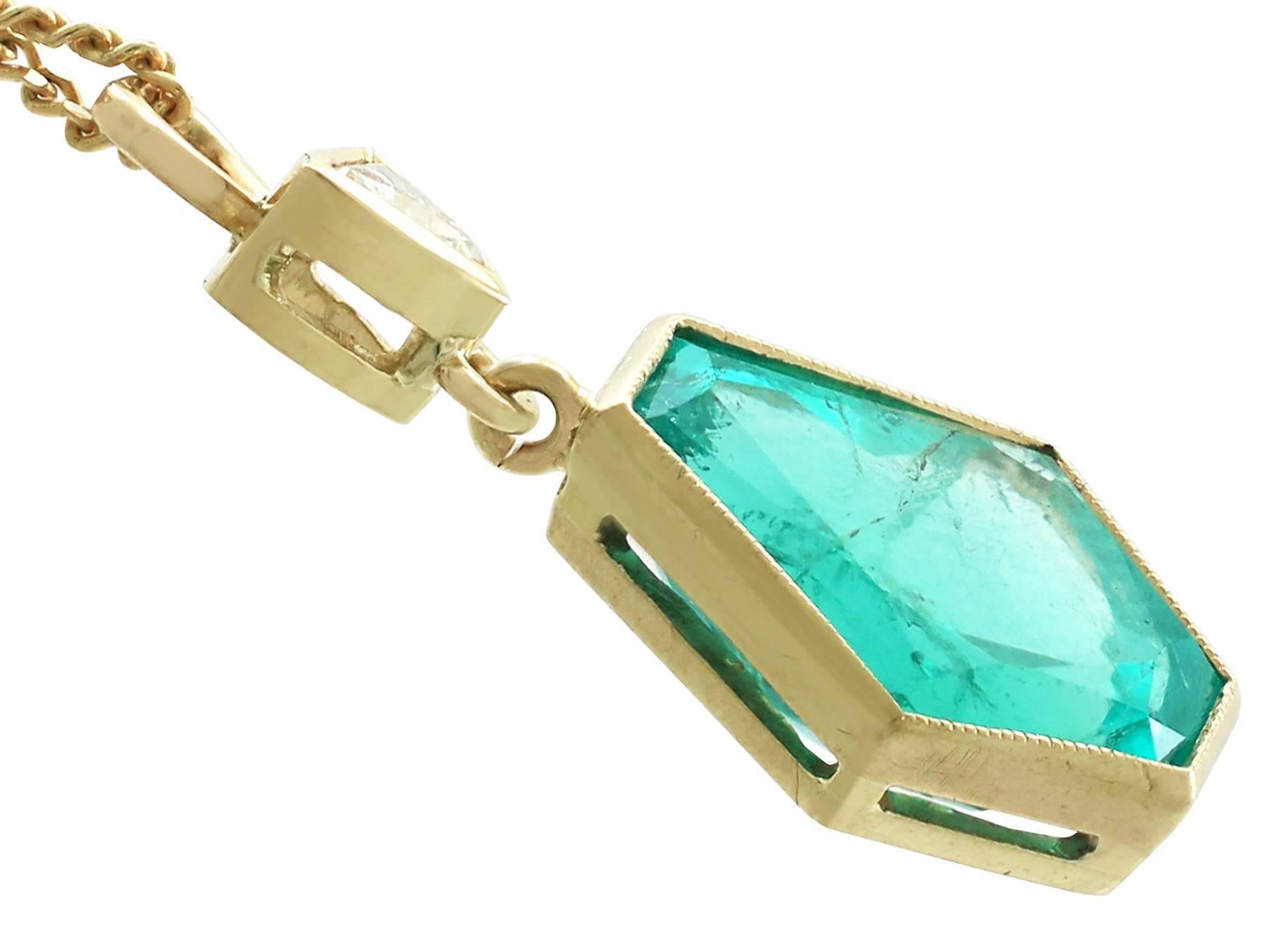 Women's 1990s Emerald and Diamond Yellow Gold Pendant