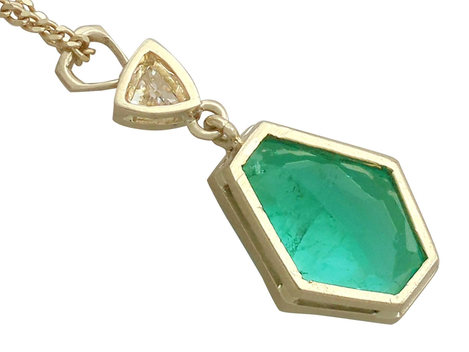 1990s Emerald and Diamond Yellow Gold Pendant 1