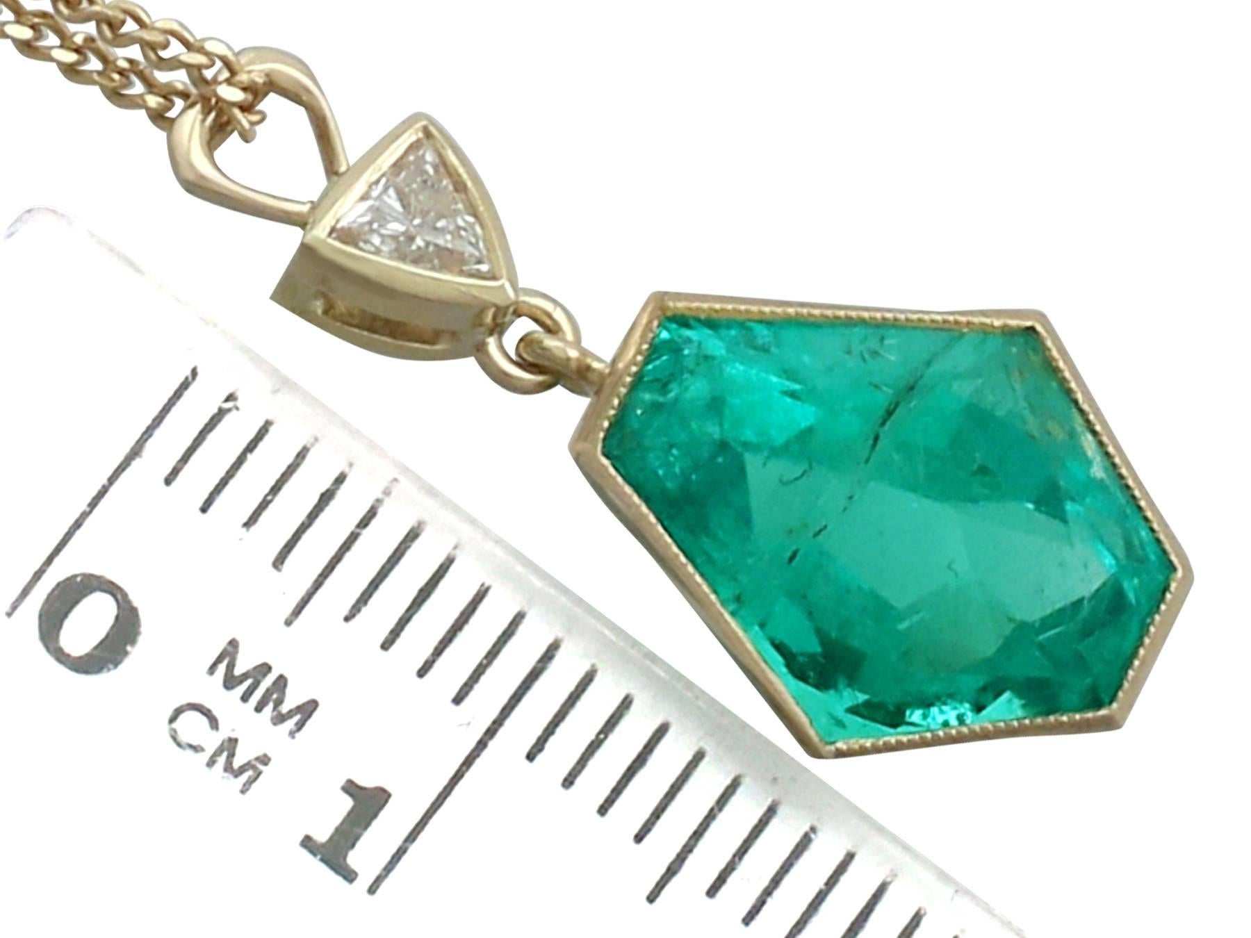 1990s Emerald and Diamond Yellow Gold Pendant 2