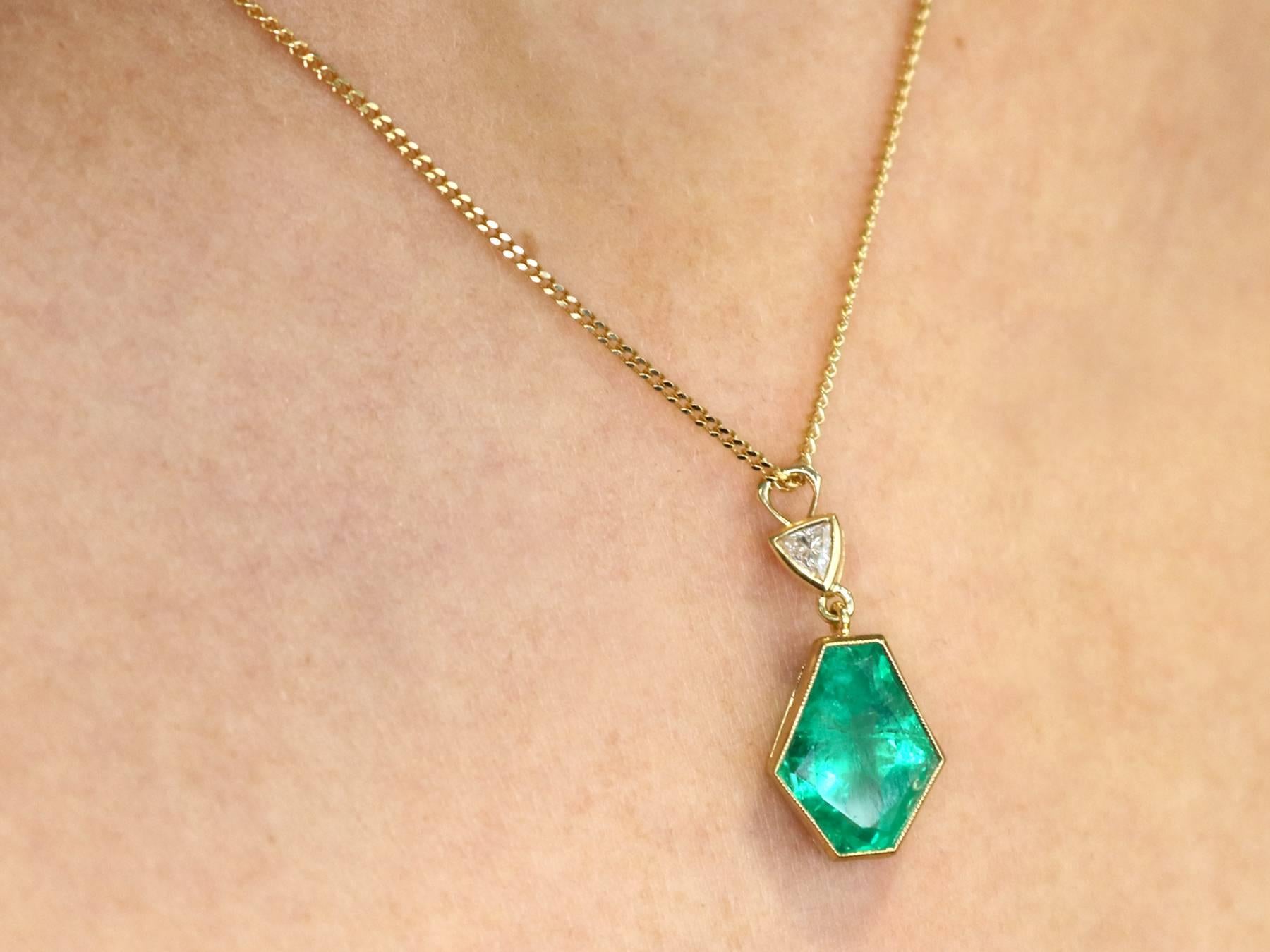 1990s Emerald and Diamond Yellow Gold Pendant 3