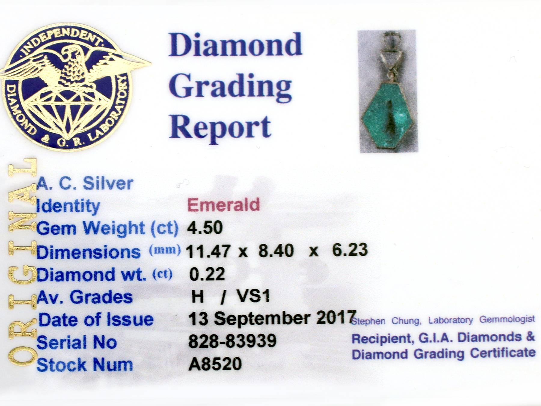 1990s Emerald and Diamond Yellow Gold Pendant 5