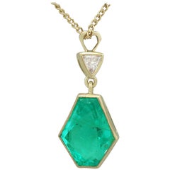 1990s Emerald and Diamond Yellow Gold Pendant