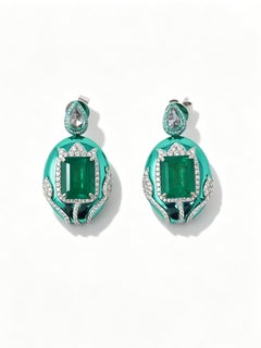 1990s Emerald, Diamond and 18K White Gold Drop Earrings