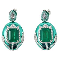1990s Emerald, Diamond and 18K White Gold Drop Earrings