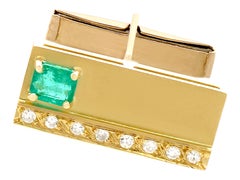 1990s Emerald Diamond and Yellow Gold Cufflinks
