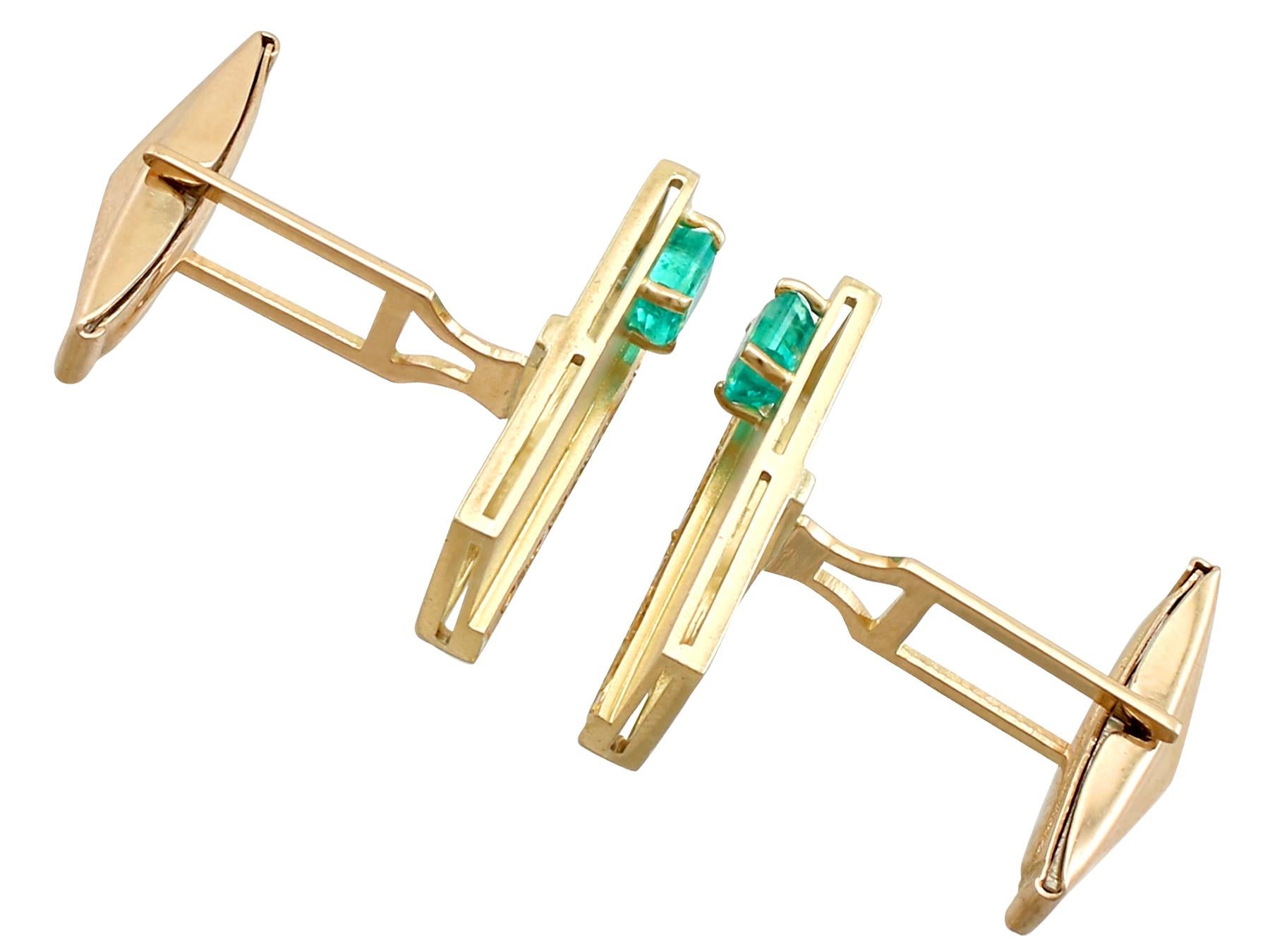 Men's 1990s Emerald Diamond and Yellow Gold Cufflinks For Sale