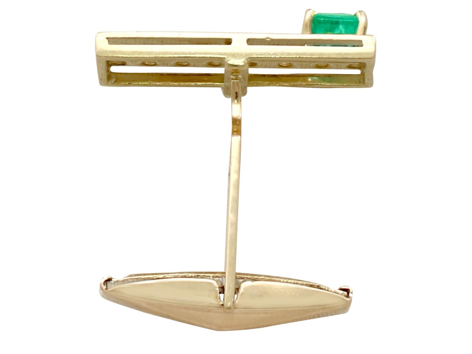 1990s Emerald Diamond and Yellow Gold Cufflinks For Sale 1
