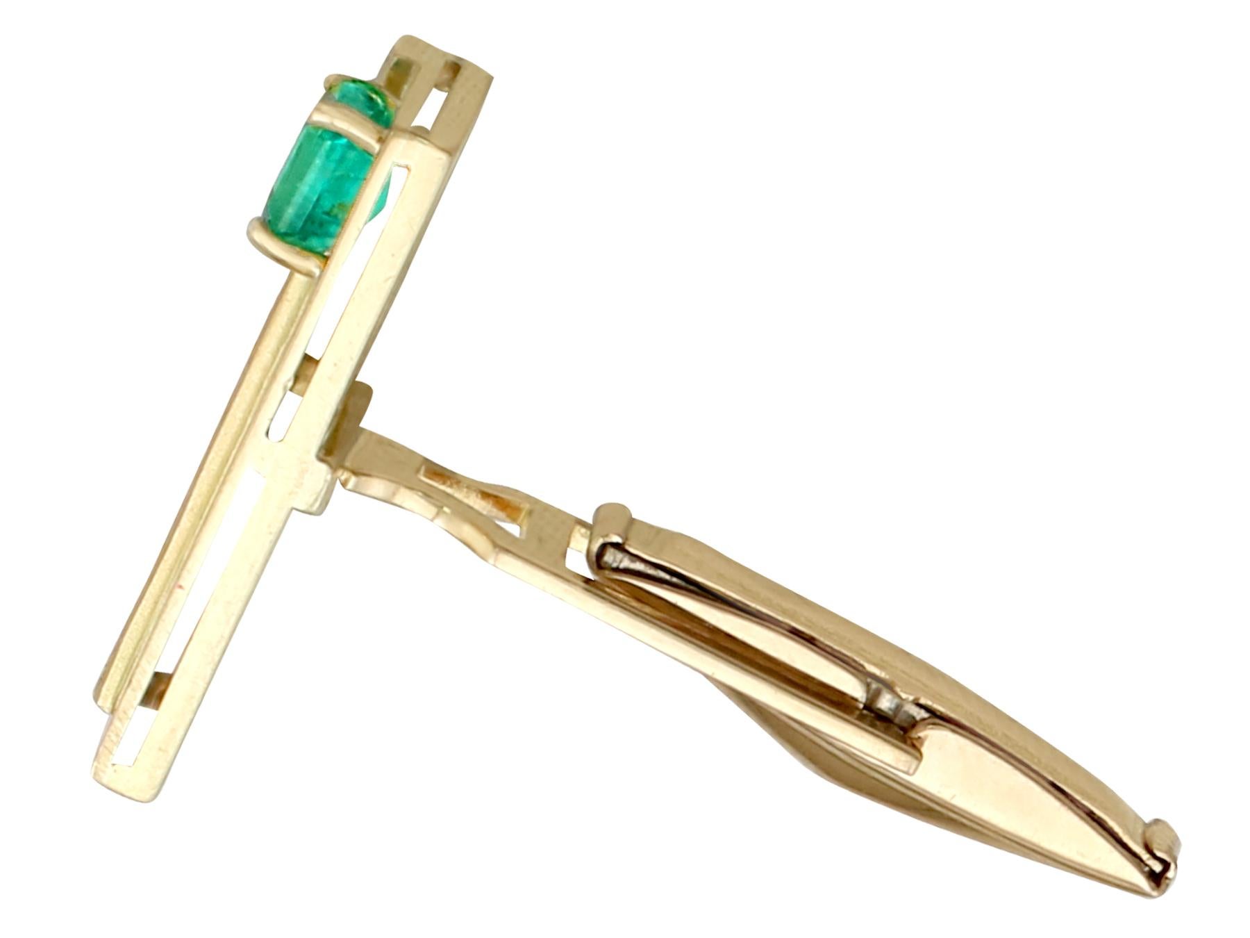 1990s Emerald Diamond and Yellow Gold Cufflinks For Sale 2